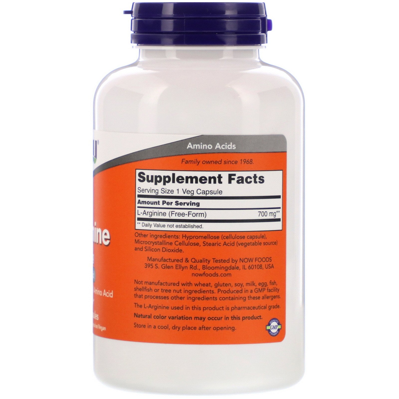 Comprar Now Foods, L-Arginine, 700 mg, 180 Veg Capsules - Imagem 2