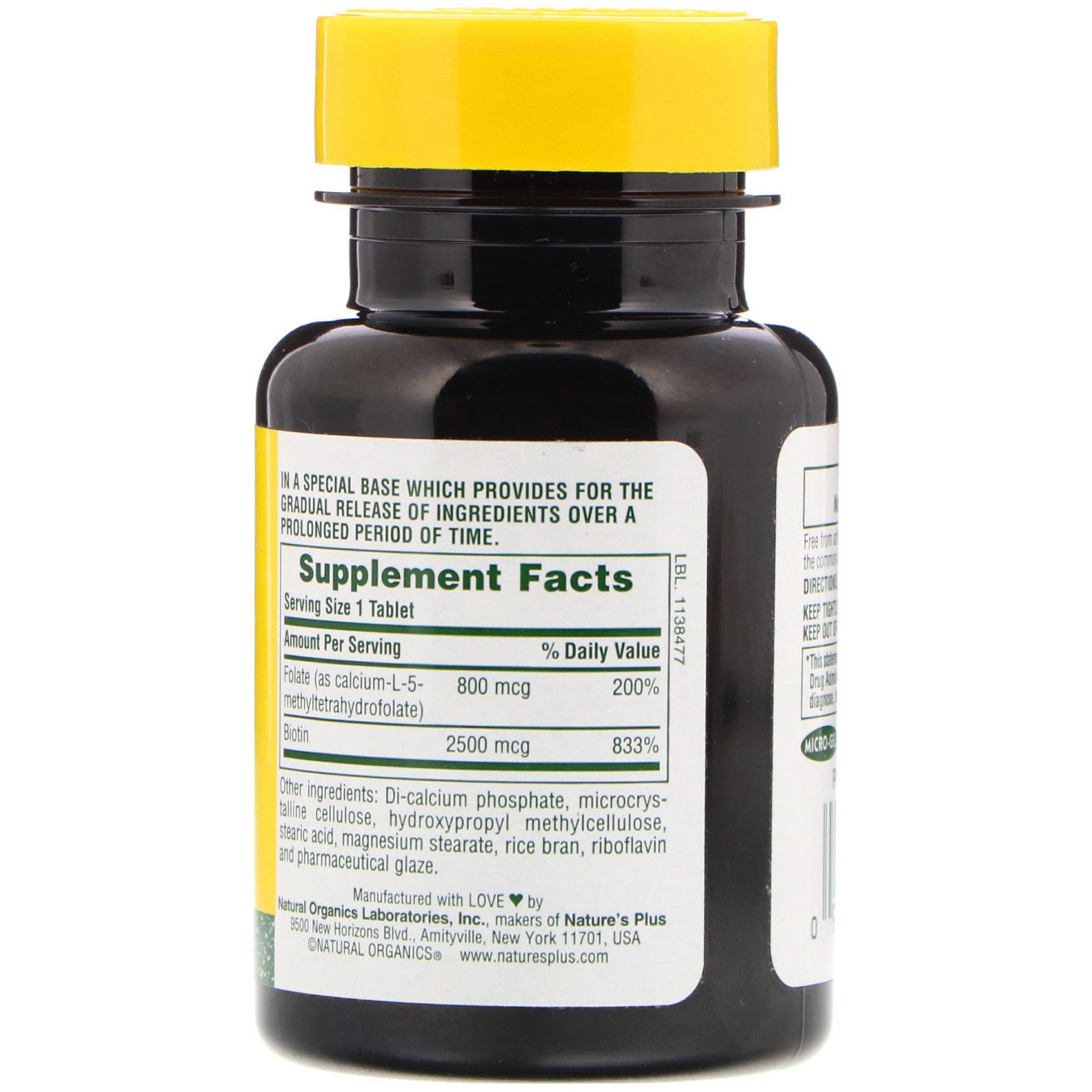 Comprar Nature's Plus, Biotina e Folato, 30 Comprimidos - Imagem 2