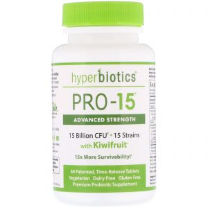 Comprar Hyperbiotics, PRO-15, Força Avançada com Kiwis, 15 Bilhões de UFC, 60 Comprimidos Patenteados de Liberação Prolongada