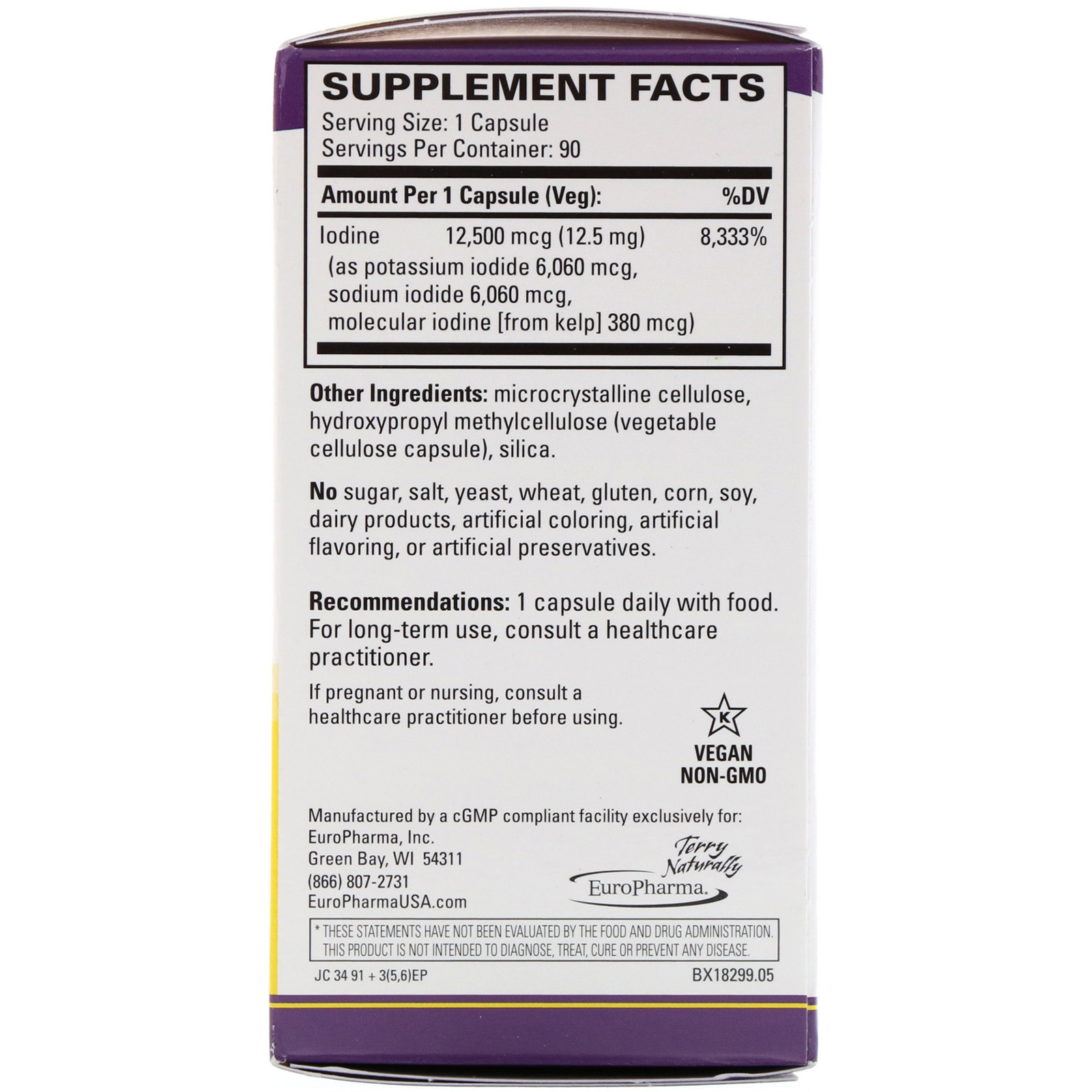 Comprar EuroPharma, Terry Naturally, Tri-Iodine, 12,5 mg, 90 Cápsulas - Imagem 2