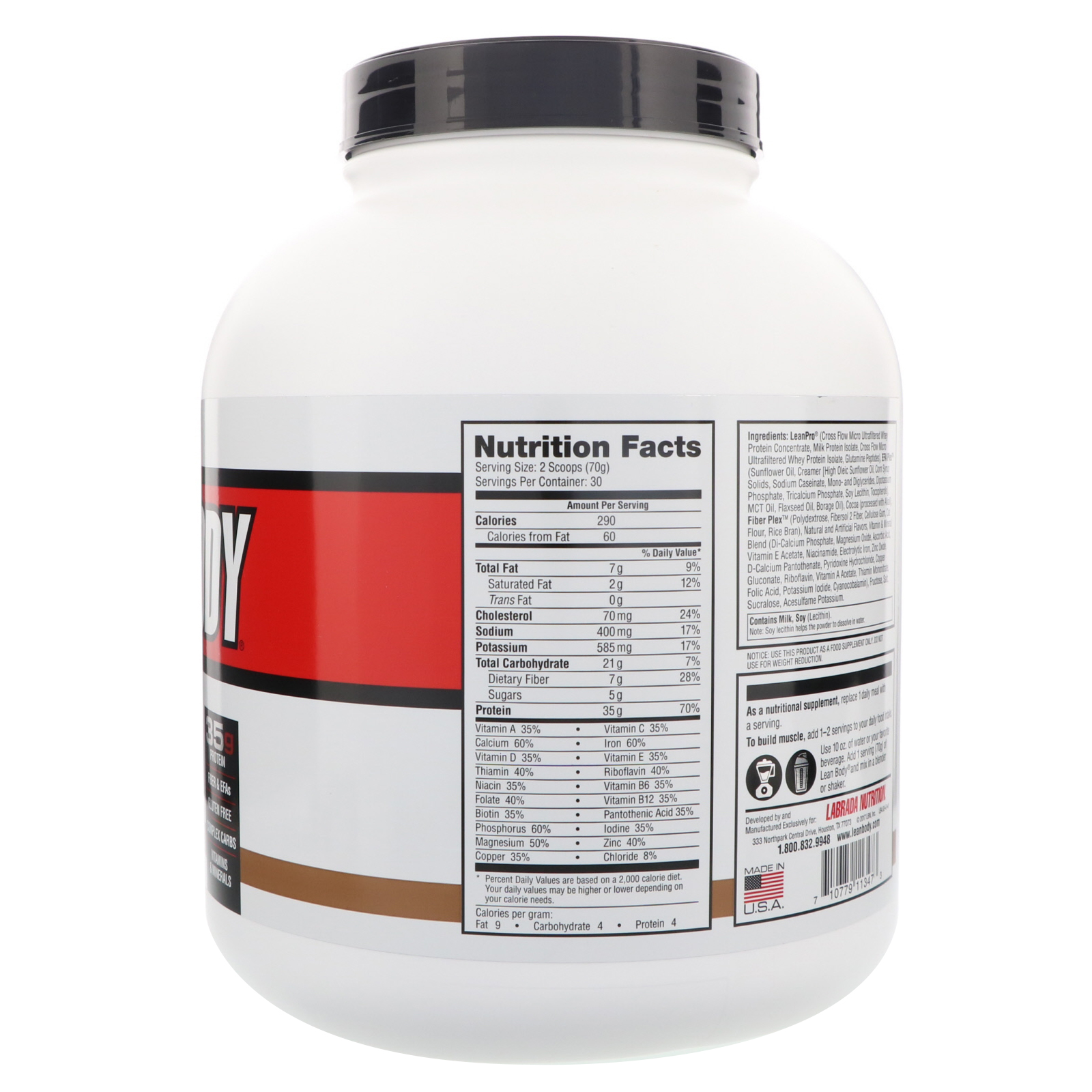 Comprar Labrada Nutrition, Lean Body, Shake de Substituição de Refeição de Alta Proteína, Chocolate, 2.100 g (4,63 lbs) - Imagem 2