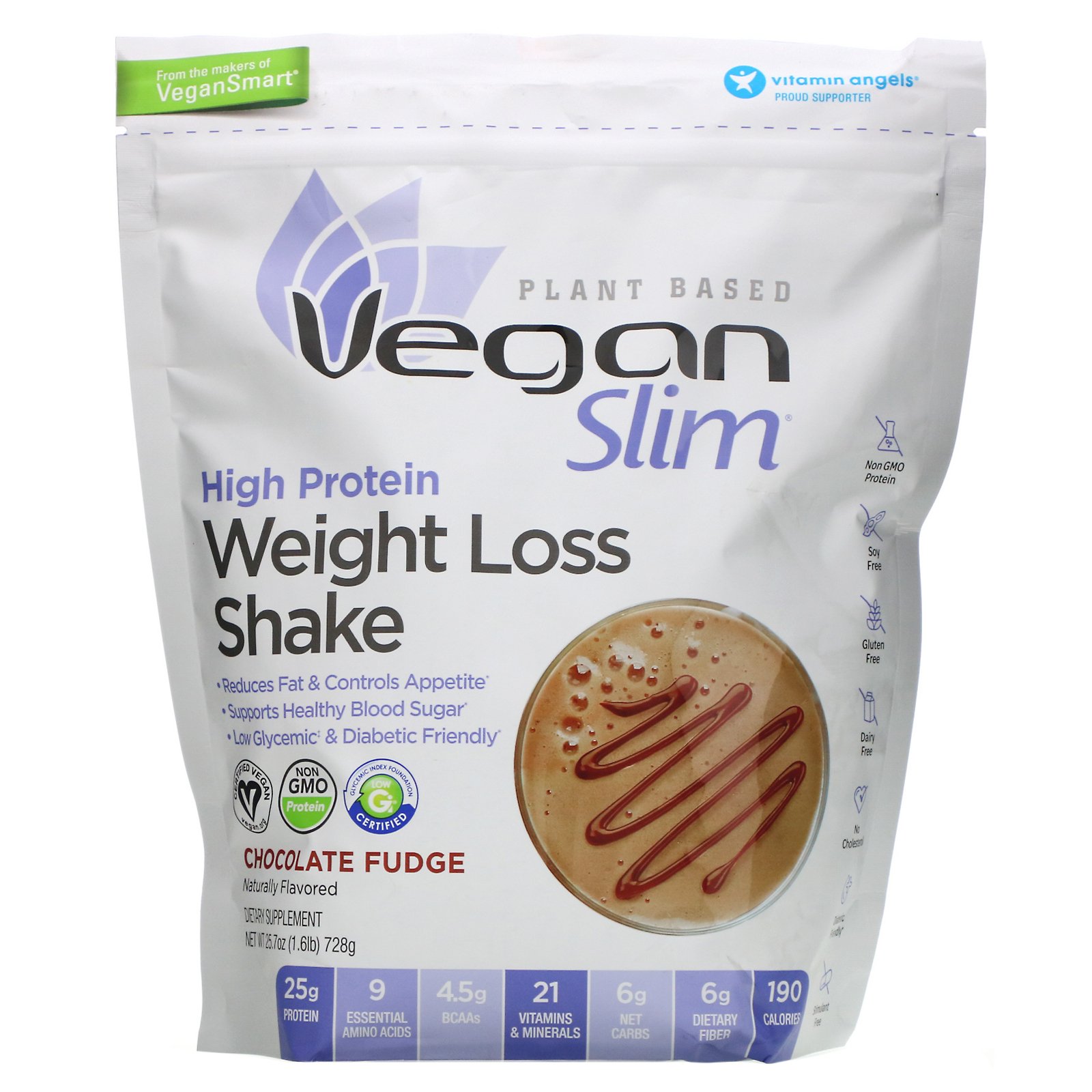 Comprar VeganSmart, Vegan Slim, High Protein Weight Loss Shake, Chocolate Fudge, 1.6 lb (728 g)