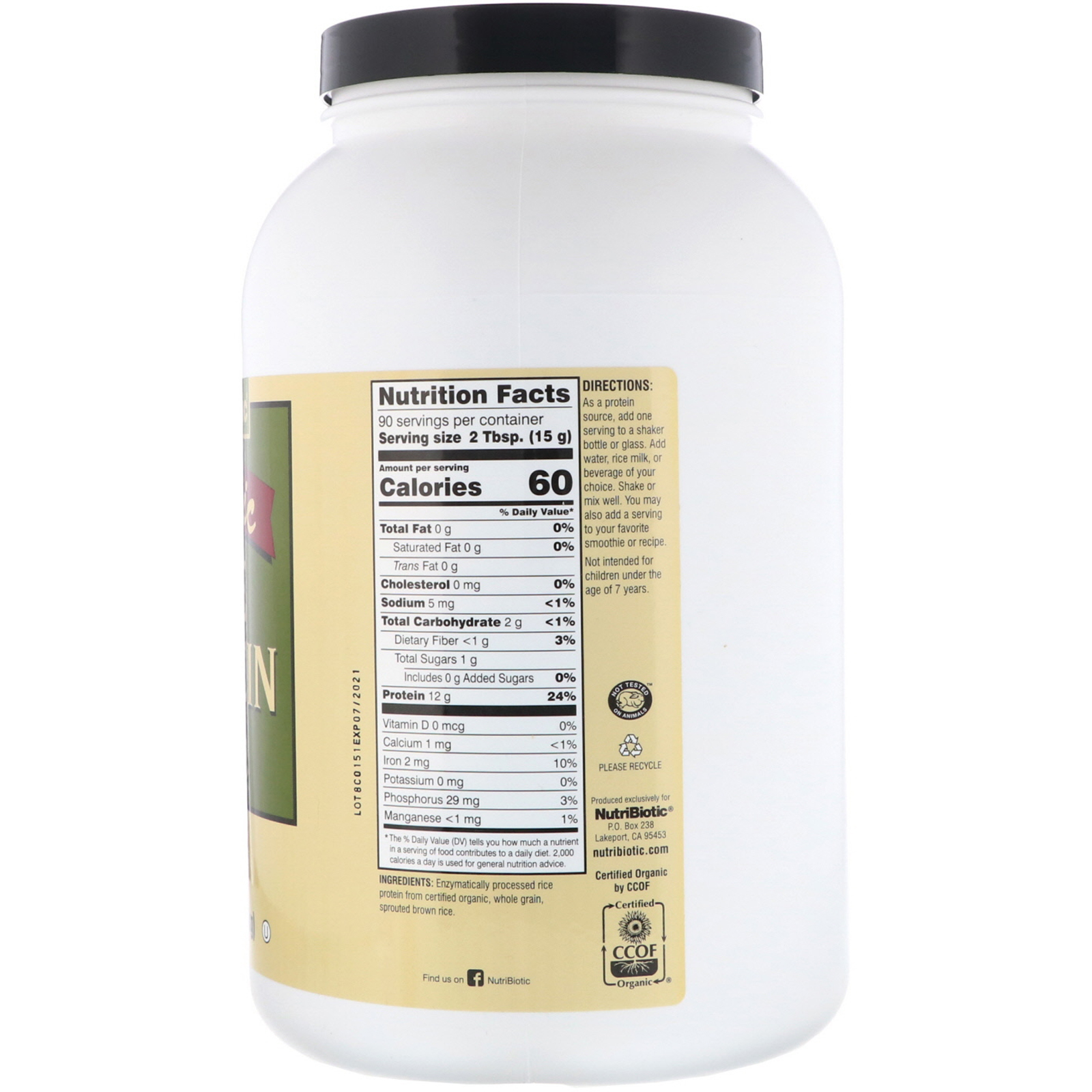 Comprar NutriBiotic, Proteína de Arroz Orgânico Crua, Pura, 1,36 kg (3 lb) - Imagem 2