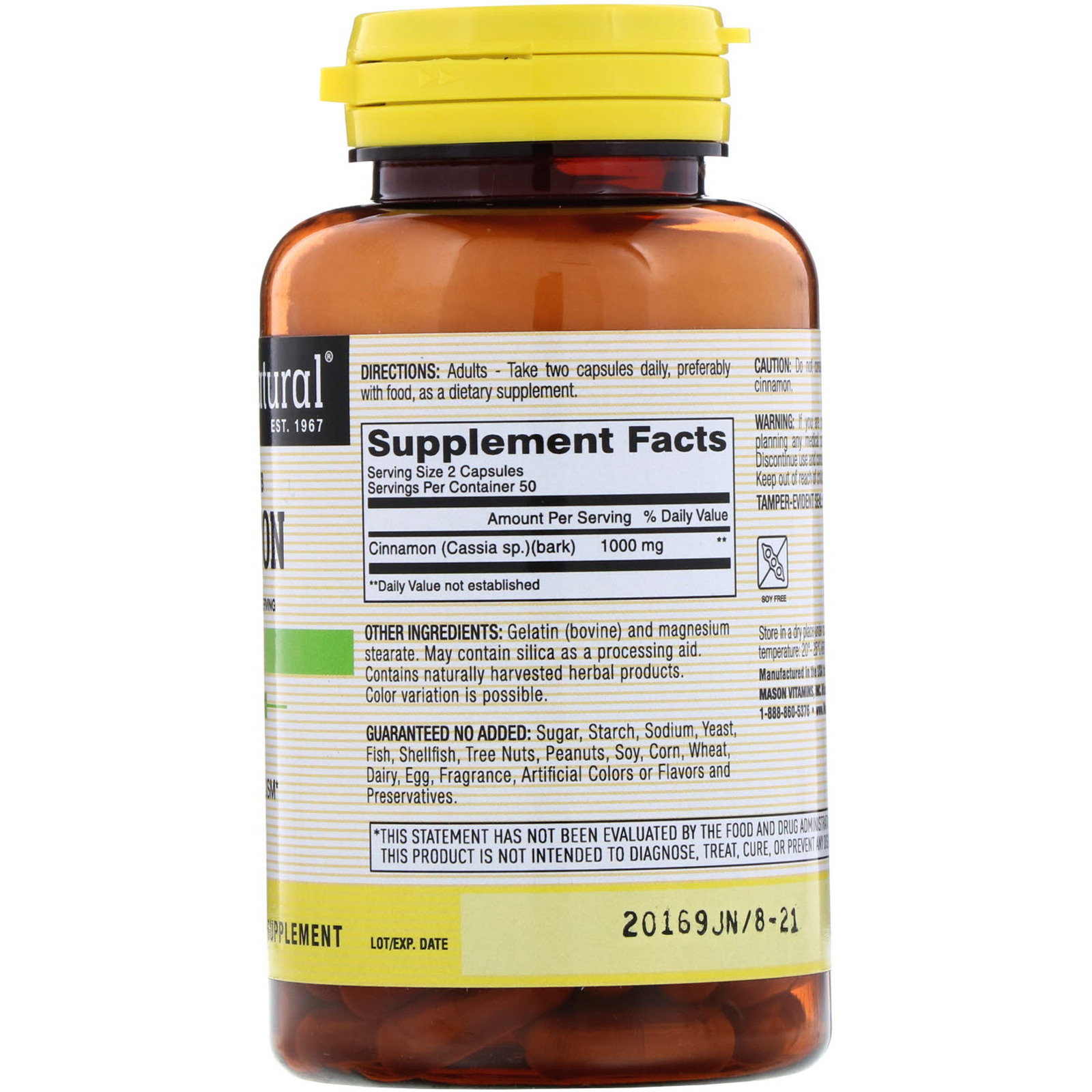 Comprar Mason Natural, Canela, 1000 mg, 100 Cápsulas - Imagem 2