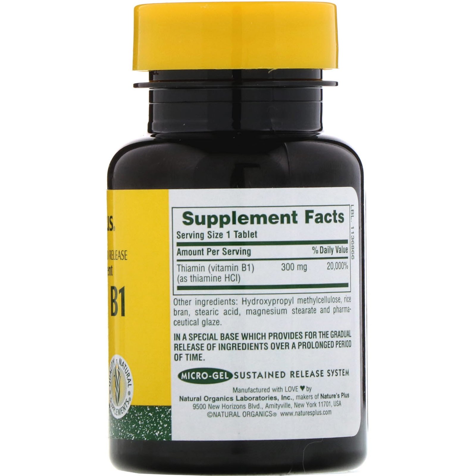 Comprar Nature's Plus, Vitamina B-1, 300 mg, 90 comprimidos - Imagem 2