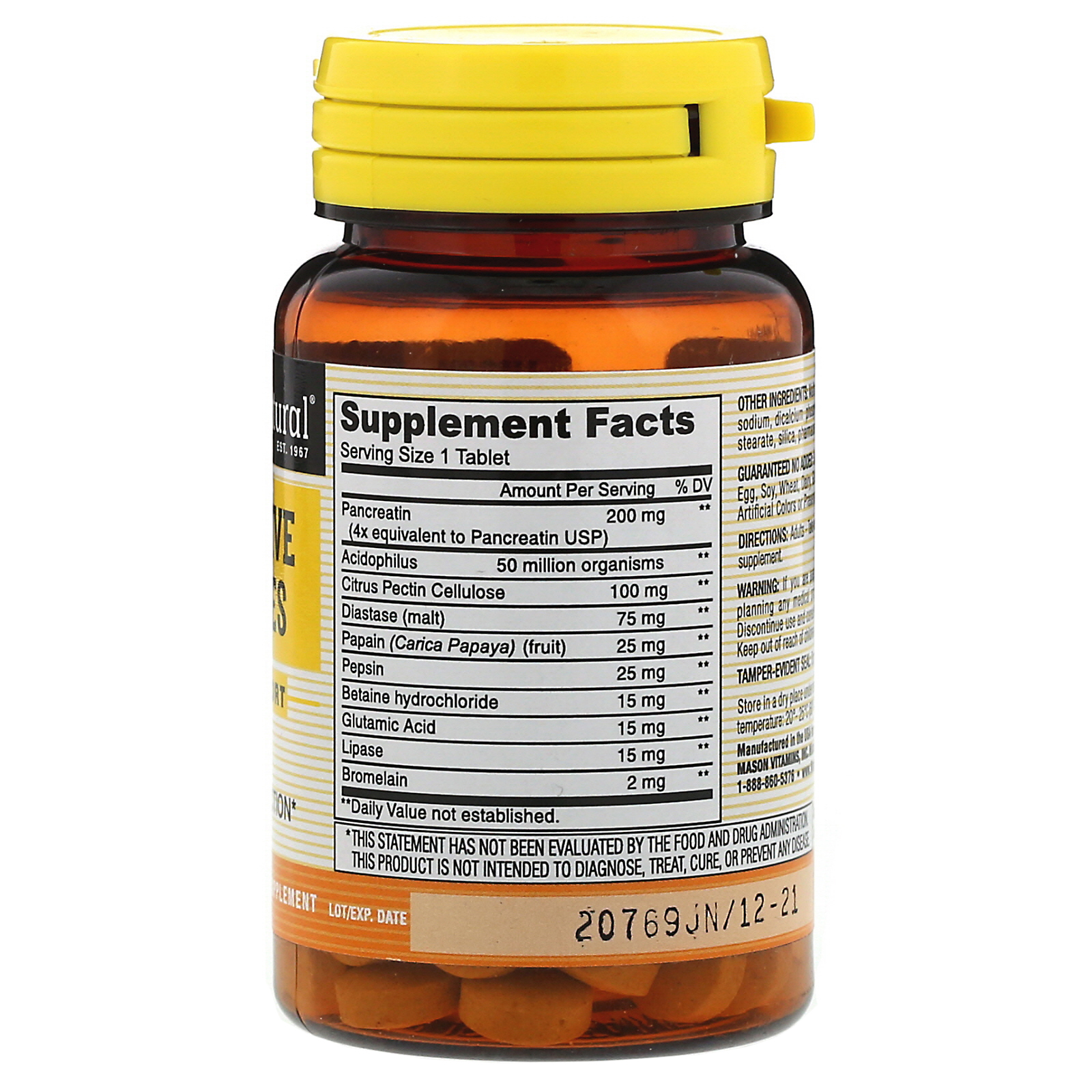 Comprar Mason Natural, Enzimas Digestivas, 90 Comprimidos - Imagem 2