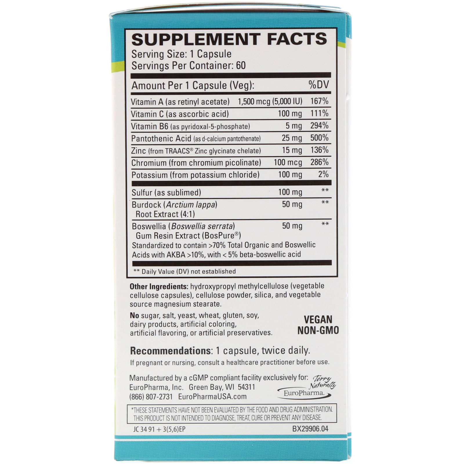 Comprar EuroPharma, Terry Naturally, Acne Essentials, 60 Cápsulas - Imagem 2