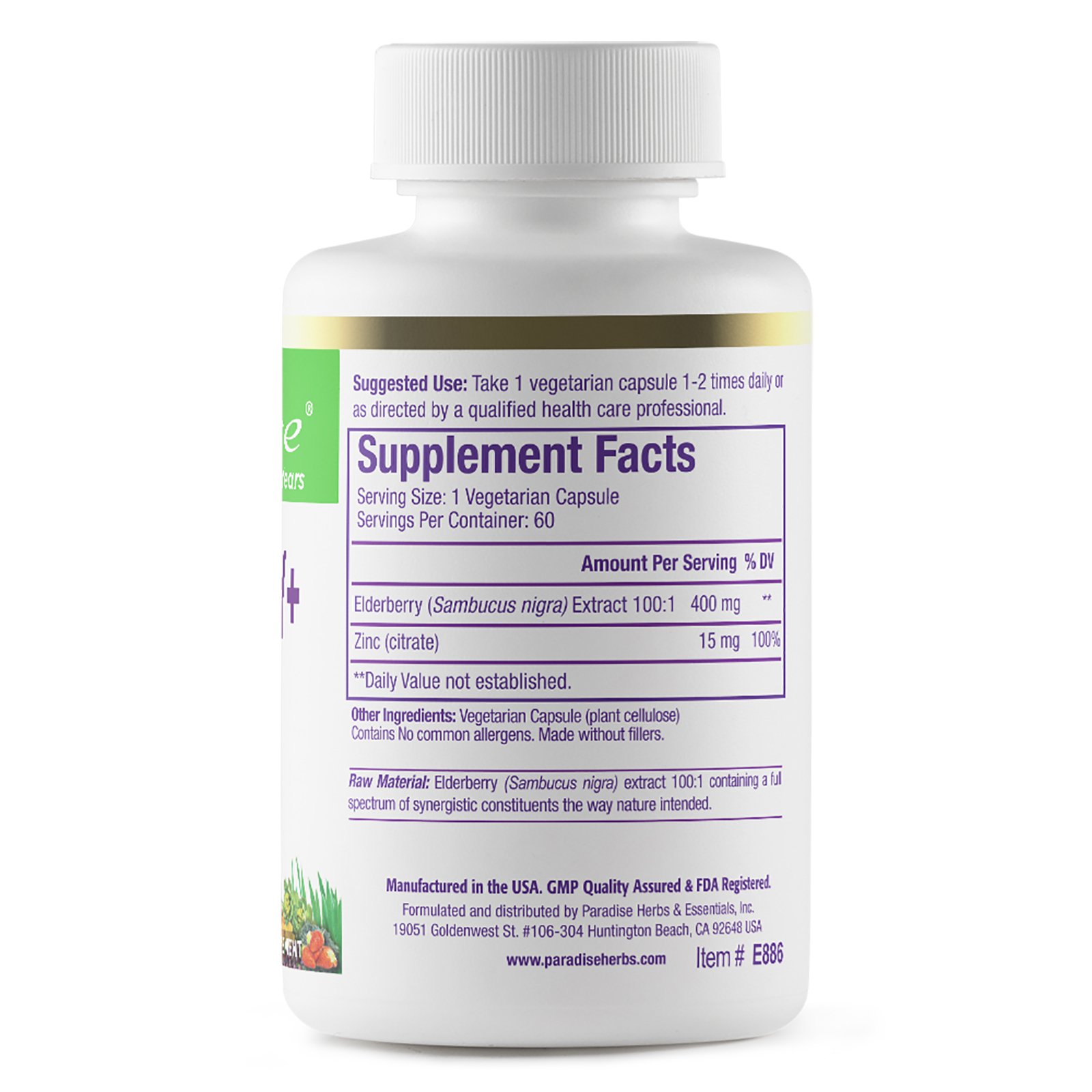 Comprar Paradise Herbs, Earth's Blend, Elderberry+ with Zinc, 60 Vegetarian Capsules - Imagem 2