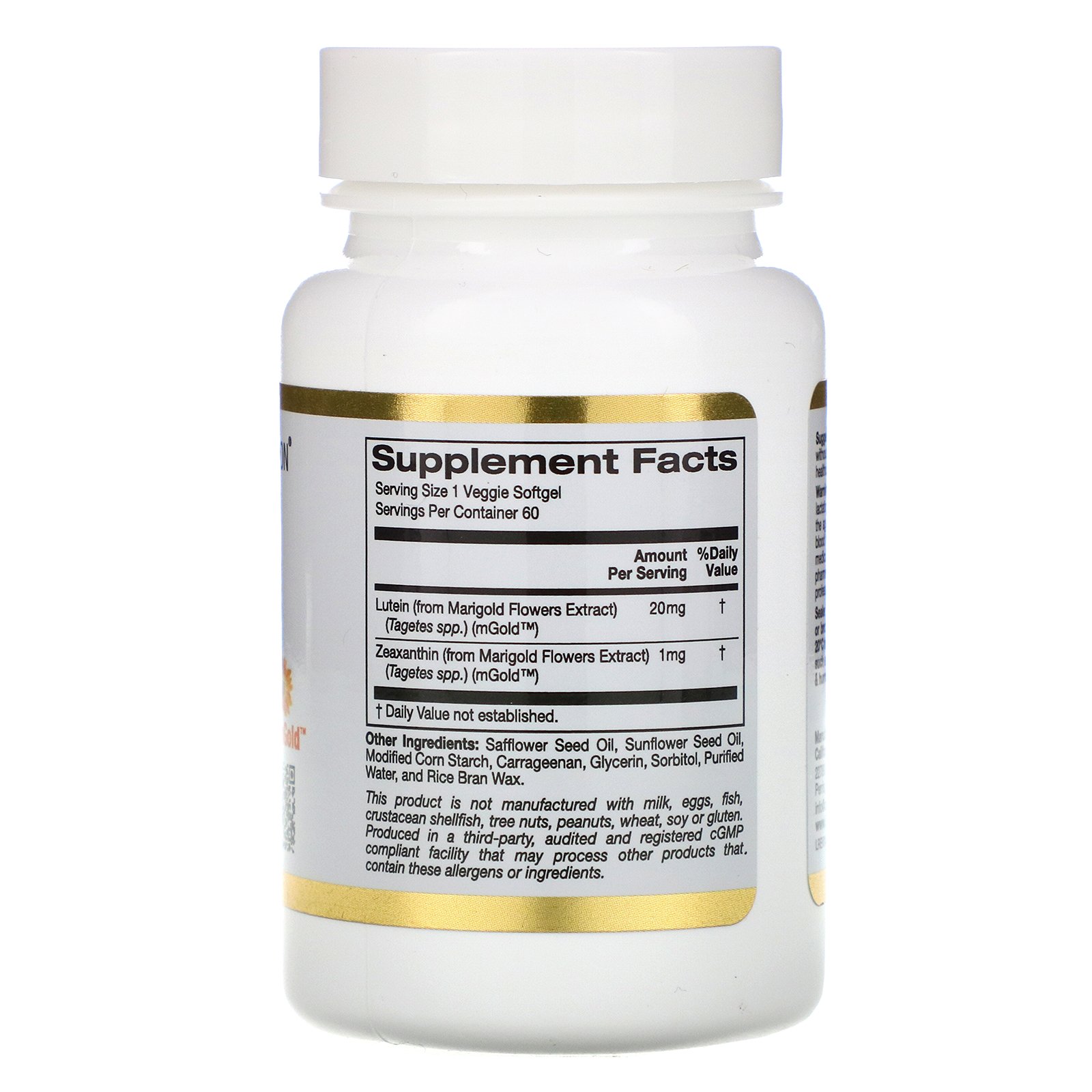 Comprar California Gold Nutrition, Luteína com Zeaxantina, 20 mg, 60 Cápsulas Gelatinosas Vegetais - Imagem 2