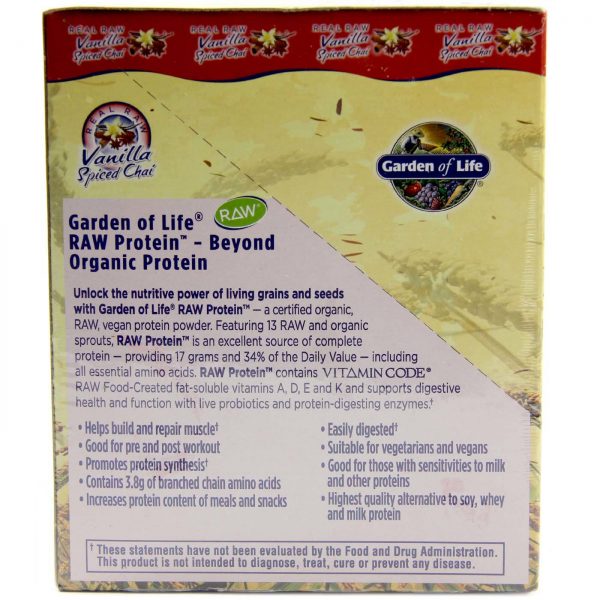 Comprar Garden of Life, Proteína Orgânica RAW, Chai com Especiarias e Baunilha - 10 Pacotes (29 g Cada) 290 g Total - Imagem 4