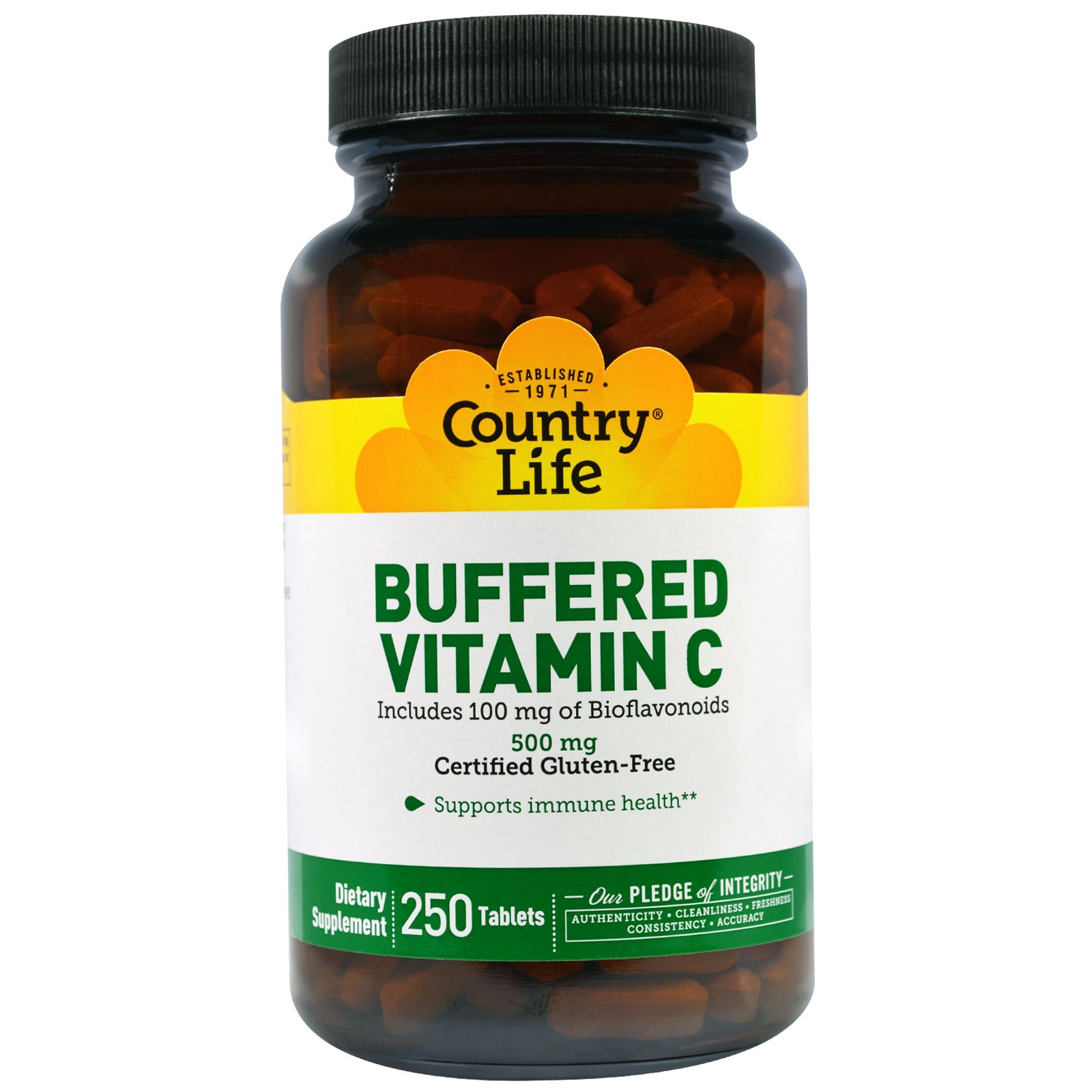 Comprar Country Life, Vitamina C Tamponada, 500 mg, 250 Comprimidos