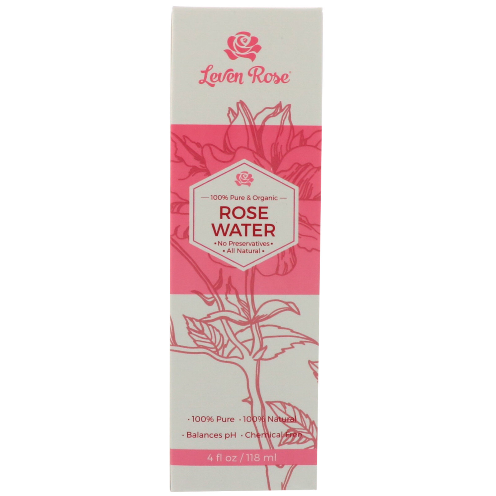 Comprar Leven Rose, Água de rosas 100% pura e orgânica, 4 fl oz (118 ml)