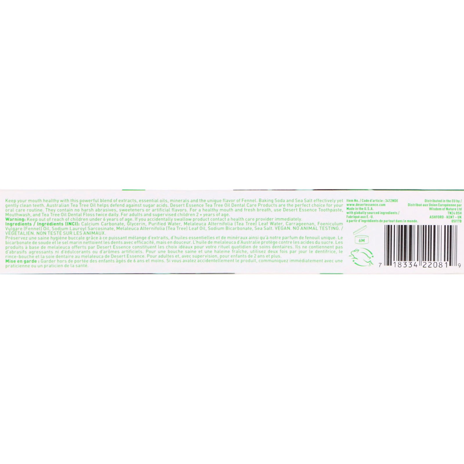 Comprar Desert Essence, Creme dental de óleo de melaleuca, erva-doce, 6,25 onças (176 g) - Imagem 2