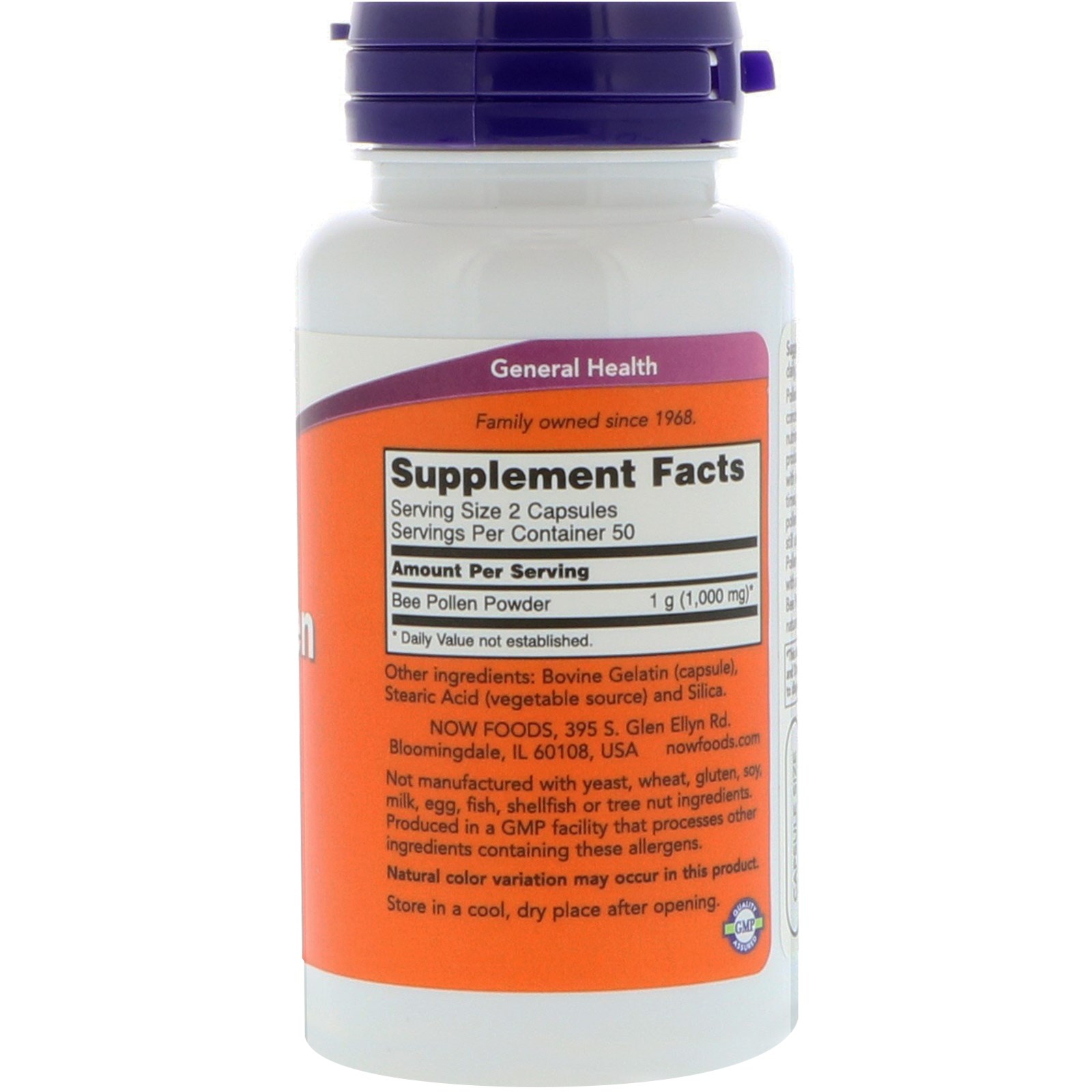 Comprar Now Foods, Cápsulas de Pólen de Abelha, 500 mg, 100 Cápsulas - Imagem 2
