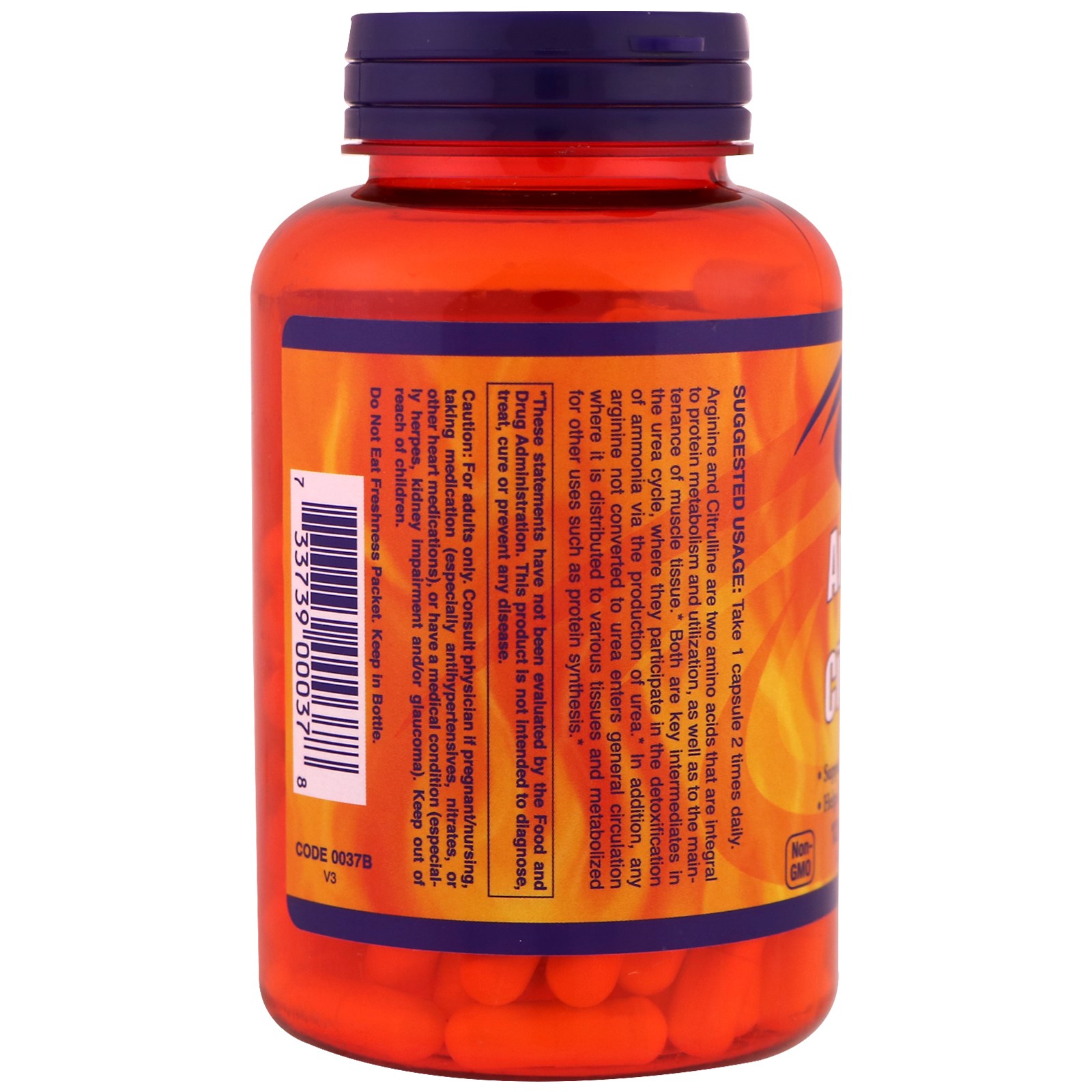 Comprar Now Foods, Sports, Arginina e Citrulina, 500 mg/250 mg, 120 Cápsulas Vegetais - Imagem 3