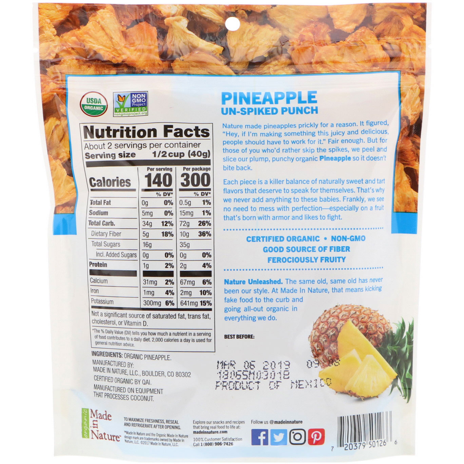 Comprar Made in Nature, Orgânico, Supersnacks de Abacaxi Bold & Gold, 3 oz (85 g) - Imagem 2