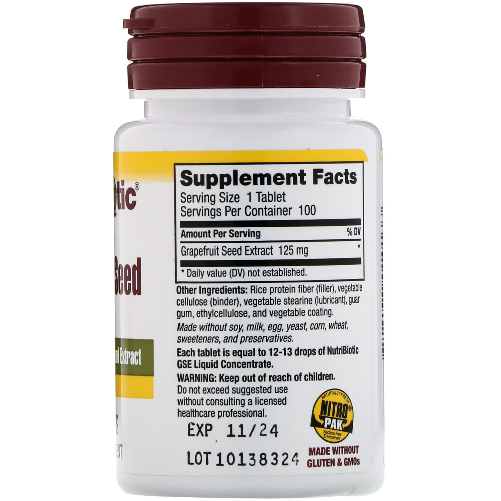 Comprar NutriBiotic, Grapefruit Seed Extract, 125 mg, 100 Tablets - Imagem 2