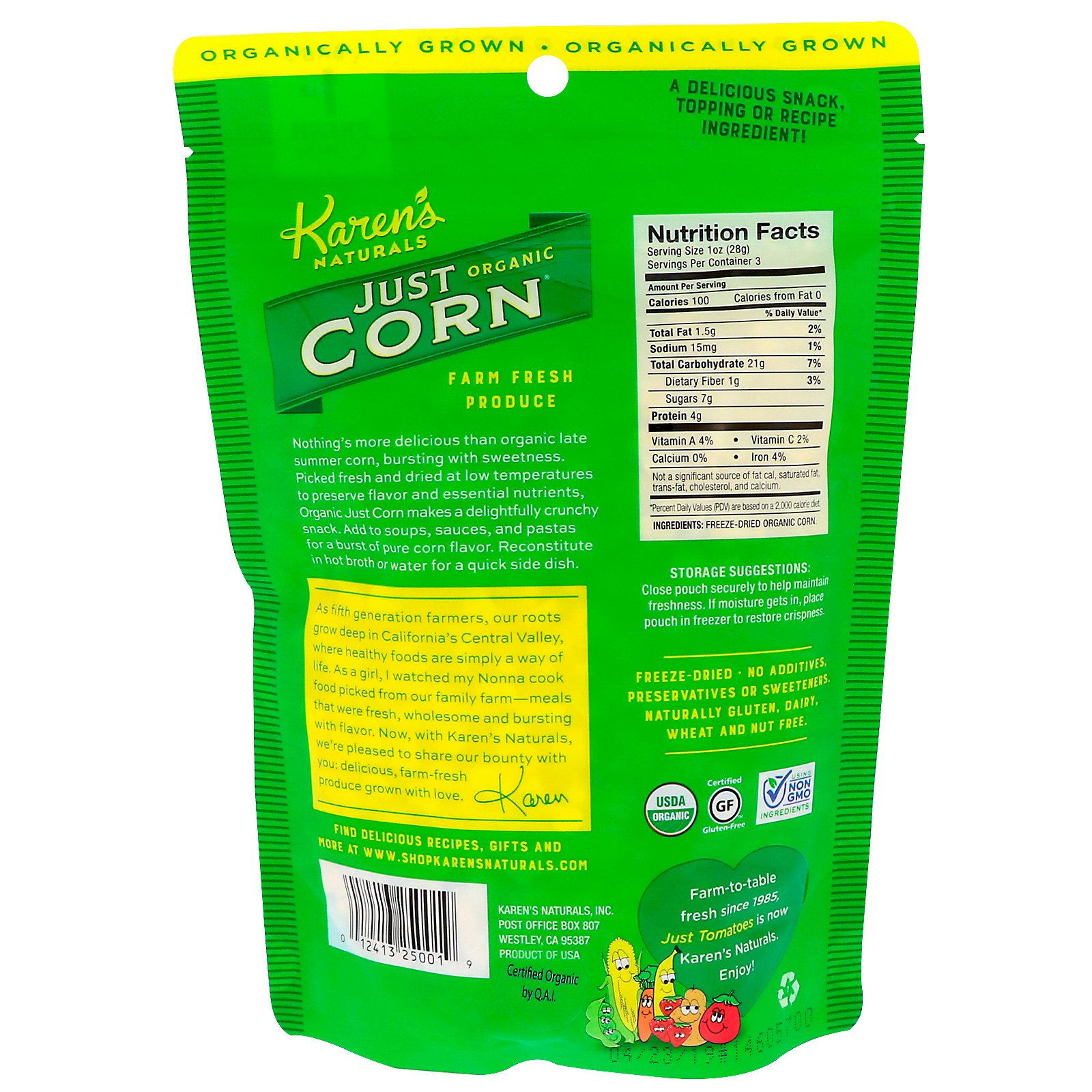 Comprar Karen's Naturals, Simplesmente milhos orgânicos, 3 oz (84 g) - Imagem 2