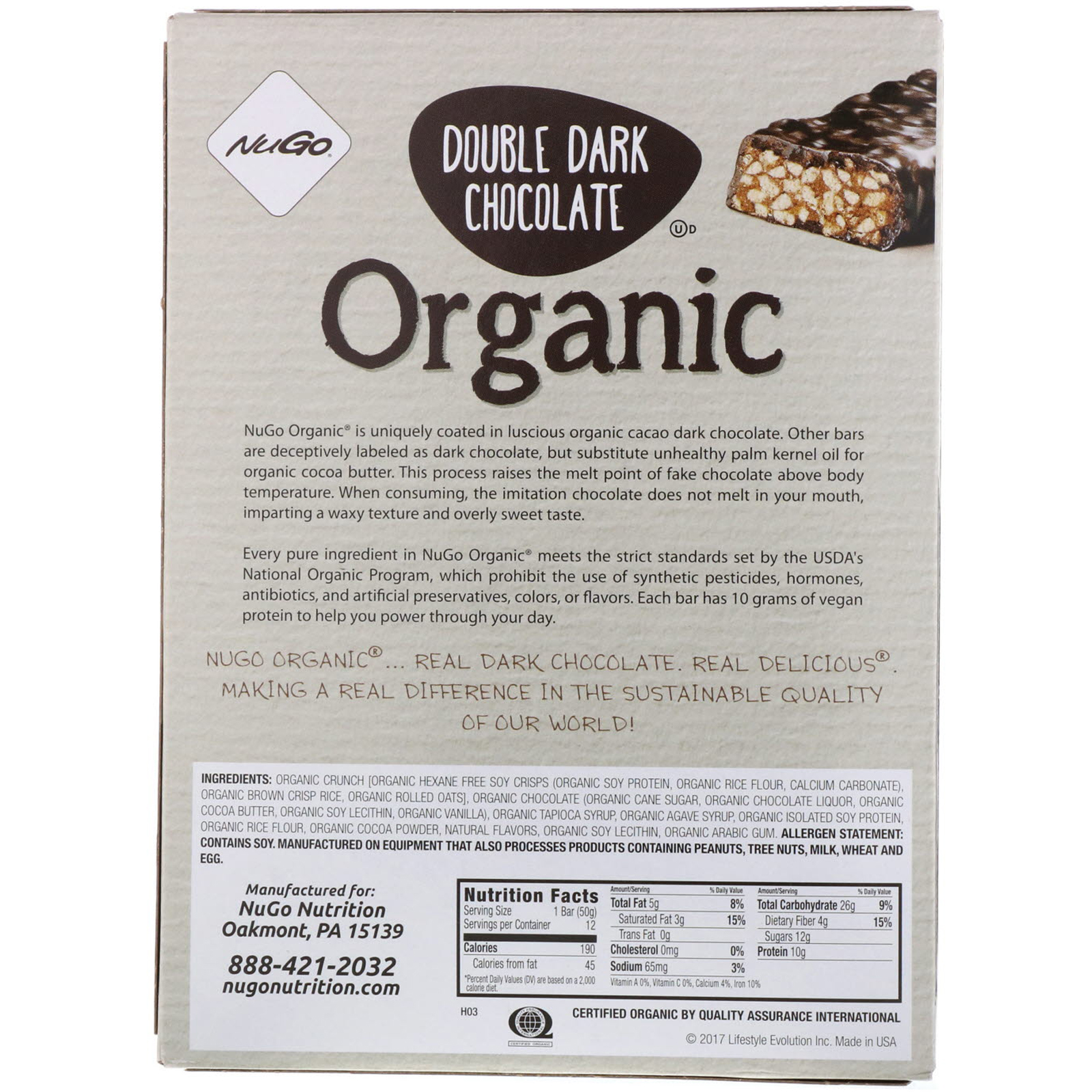 Comprar NuGo Nutrition, Chocolate muito amargo orgânico, 12 barras de proteína orgânicas, 1,76 oz (50 g) cada - Imagem 3
