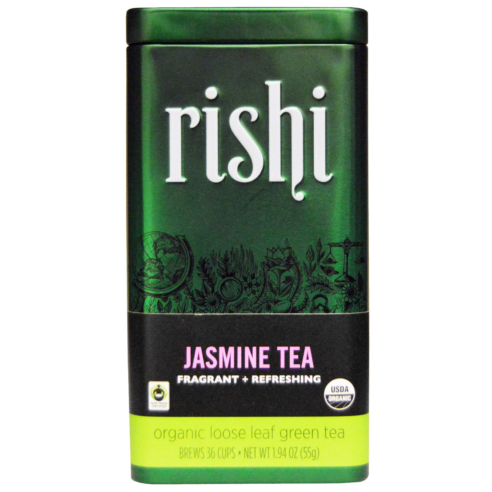 Comprar Rishi Tea, Folhas Soltas de Chá Verde Orgânico, Jasmin, 1.94 oz (55 g)
