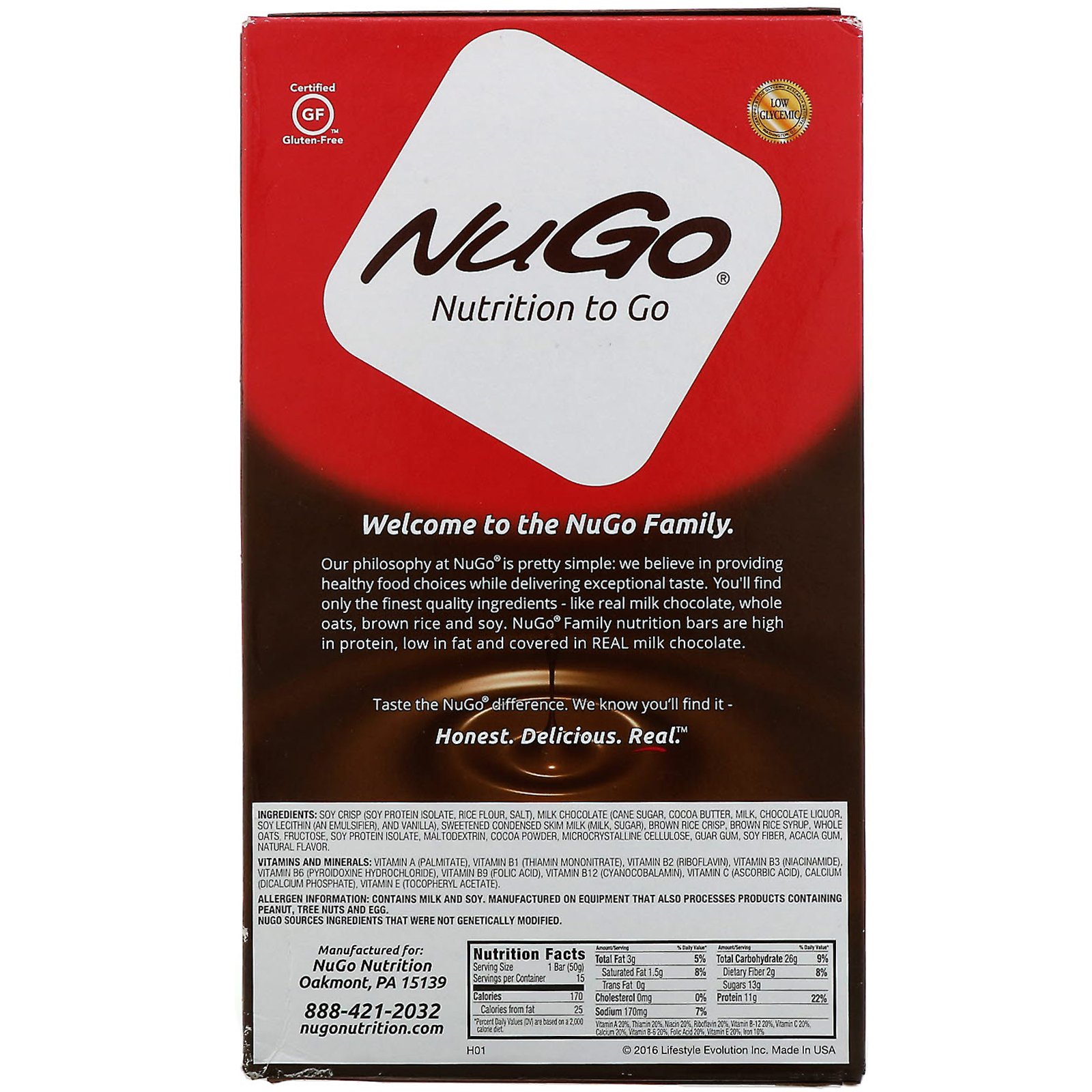 Comprar NuGo Nutrition, Nutrition To Go, Chocolate, 15 Barras, 1,76 oz (50 g) Cada - Imagem 3