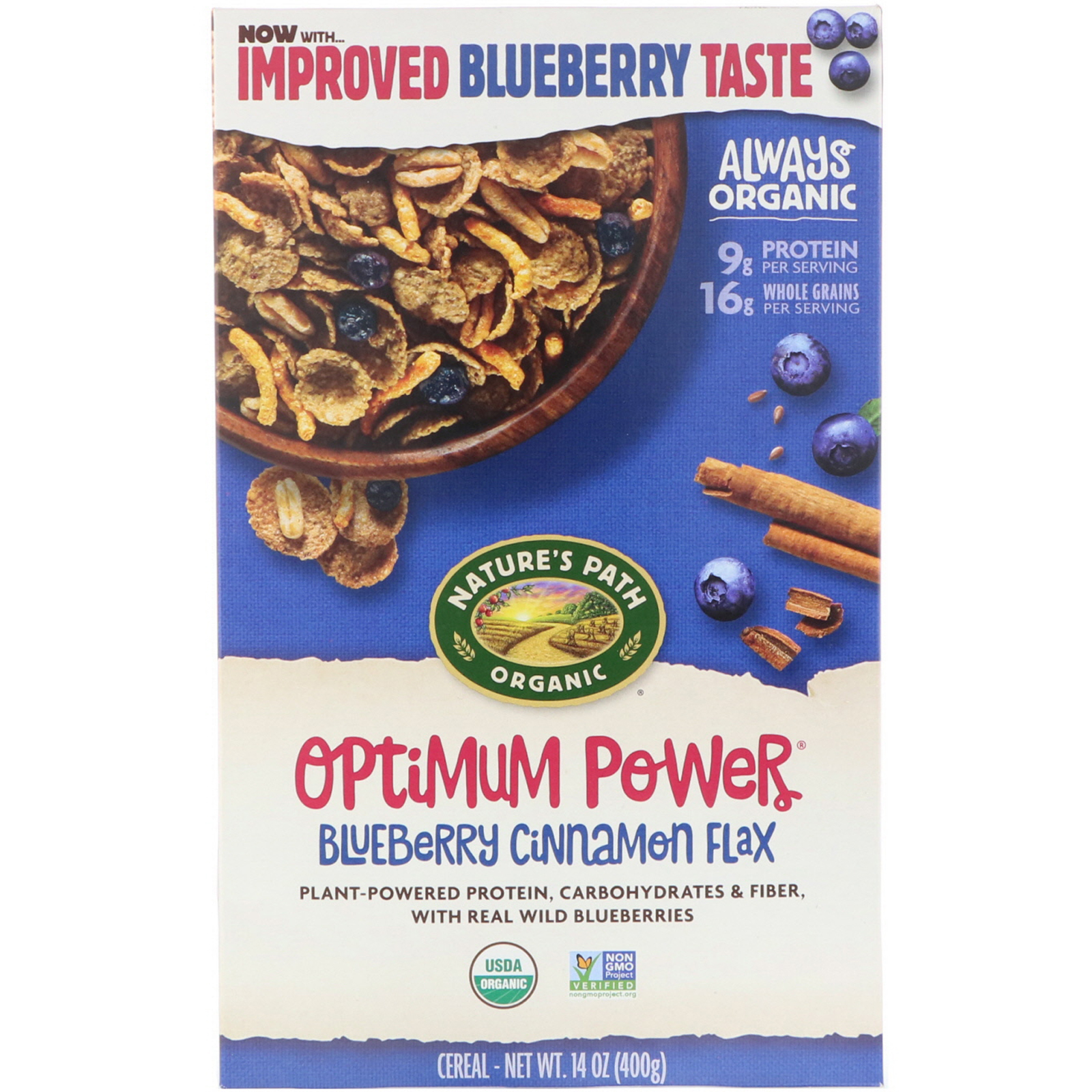 Comprar Nature's Path, Cereal Orgânico Optimum Power, mirtilo, canela e linhaça, 14 oz. (400 g.)