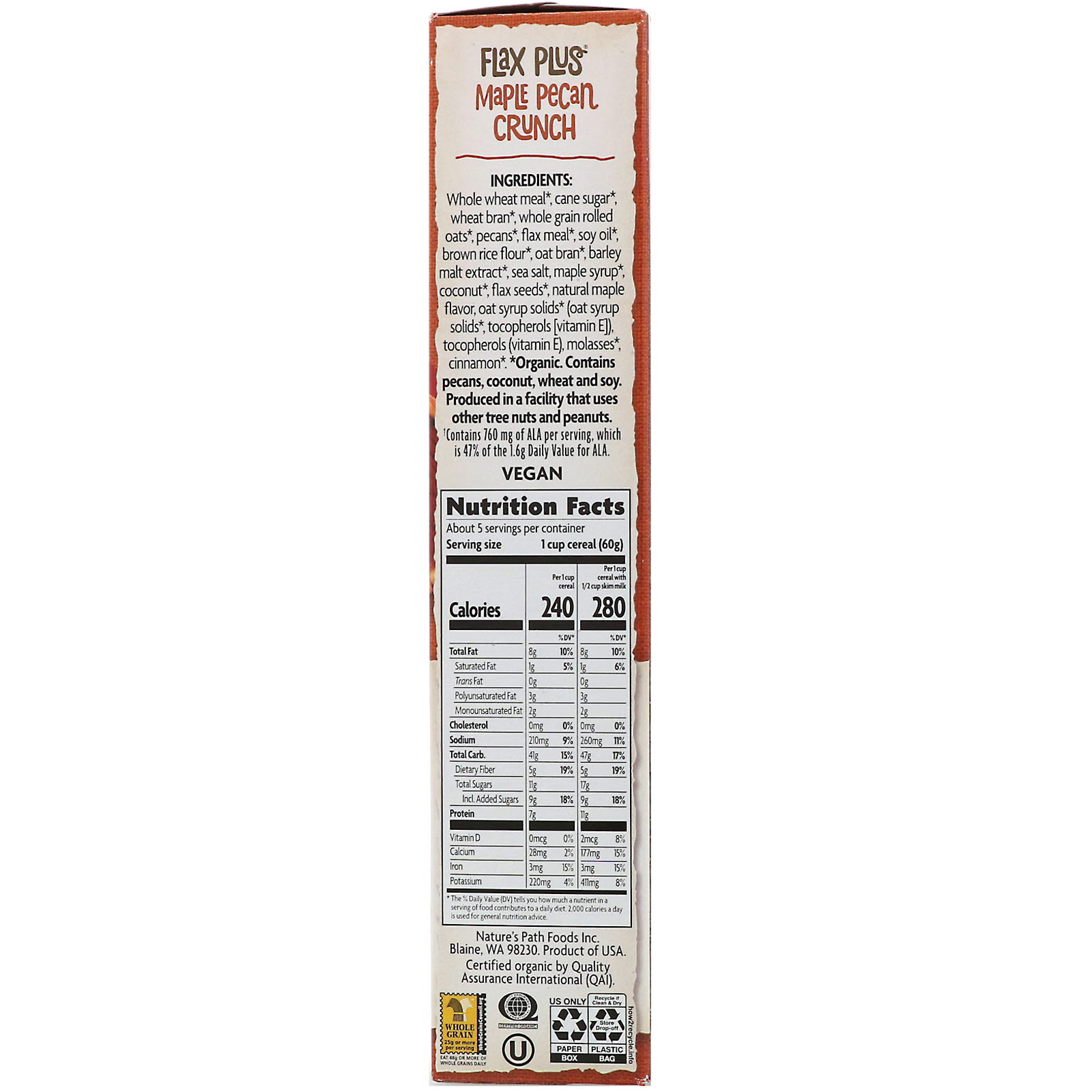Comprar Nature's Path, Orgânico, Flax Plus Maple Pecan Crunch Cereal, 325 (11,5 oz) - Imagem 2