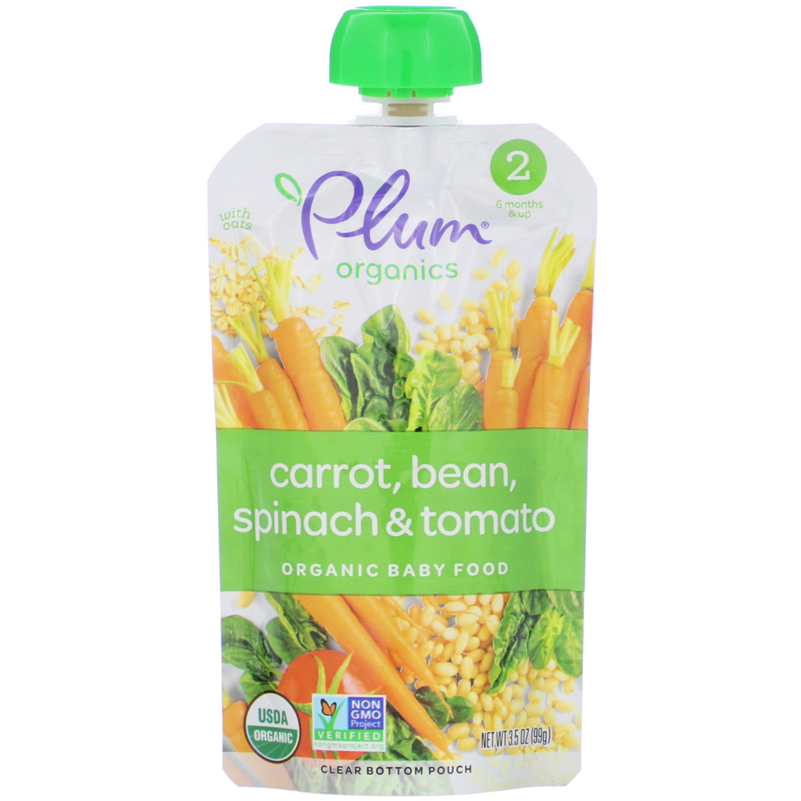 Comprar Plum Organics, Organic Baby Food, Stage 2, Carrot, Bean, Spinach & Tomato, 3.5 oz (99 g)