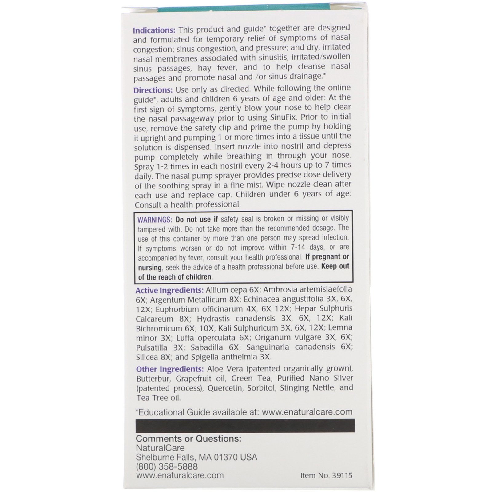 Comprar NaturalCare, SinuFiz, Descongestionante Nasal com Névoa de Limpeza, 0,5 fl oz (15 ml) - Imagem 2