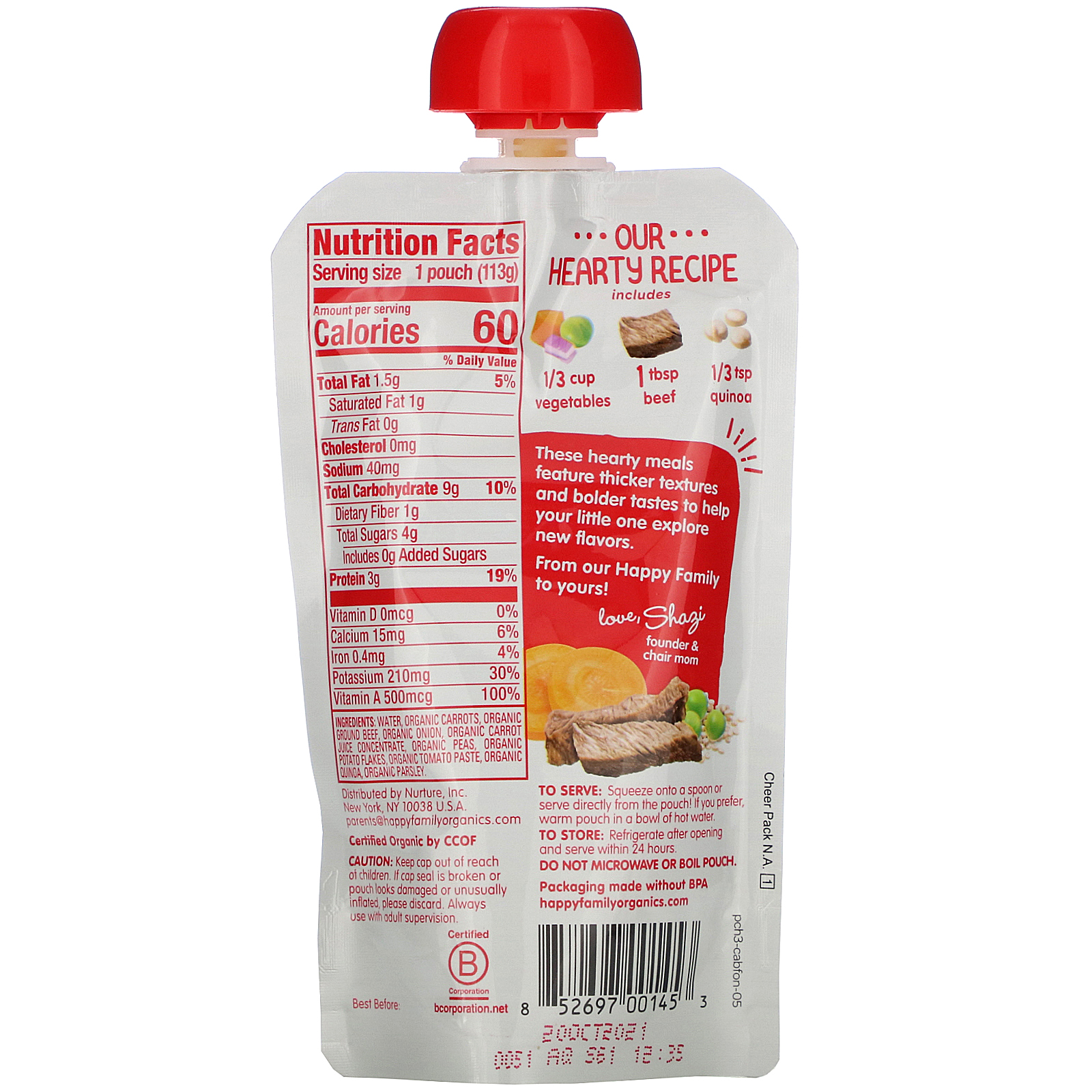 Comprar Happy Family Organics, Happy Baby, Stage 3, Organic Vegetable & Beef Medley with Quinoa, 7+ Months, 4 oz (113 g) - Imagem 2