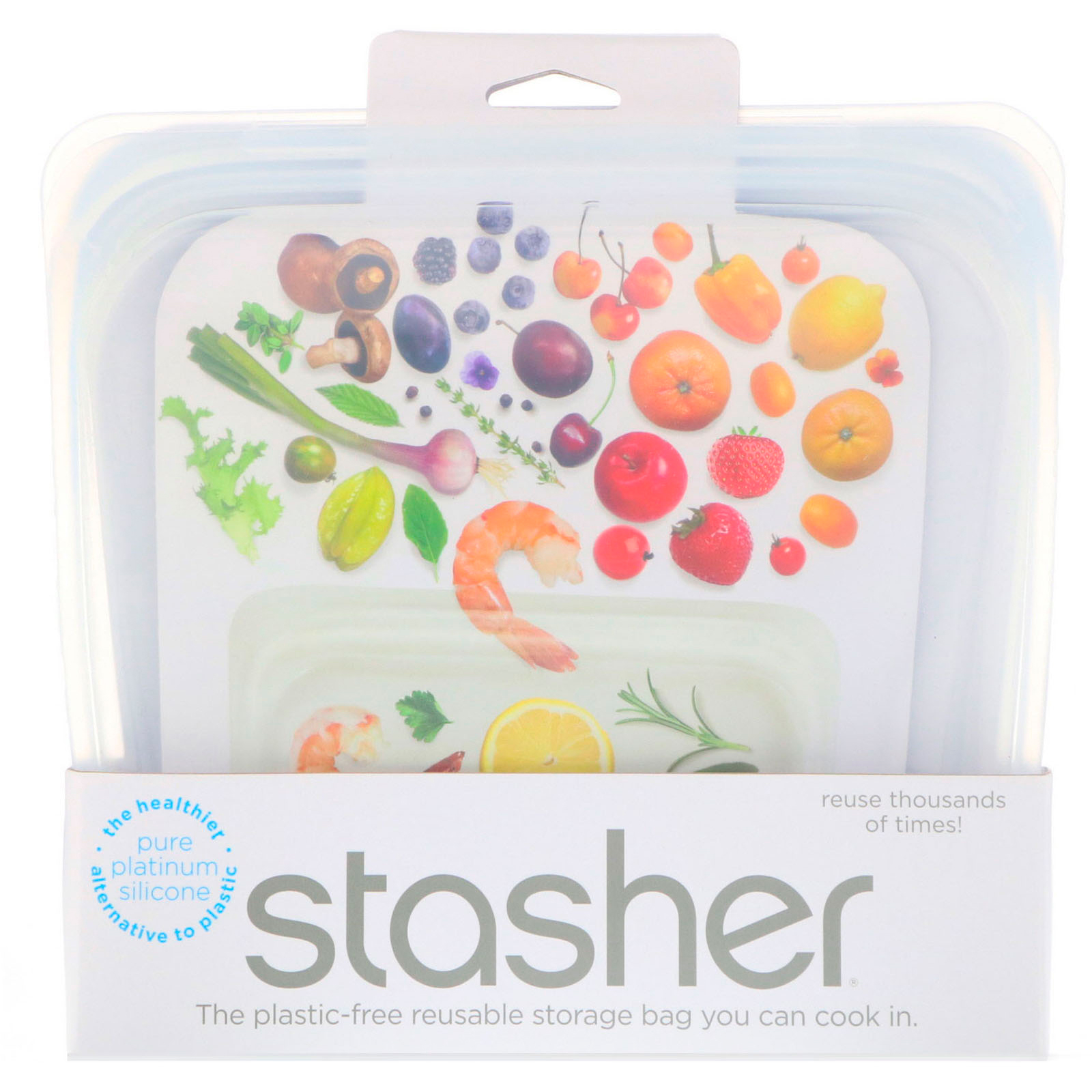 Comprar Stasher, Embalagem Reutilizável de Silicone para Alimentos, Tamanho de Sanduíche Médio, Transparente, 15 fl oz (450 ml)