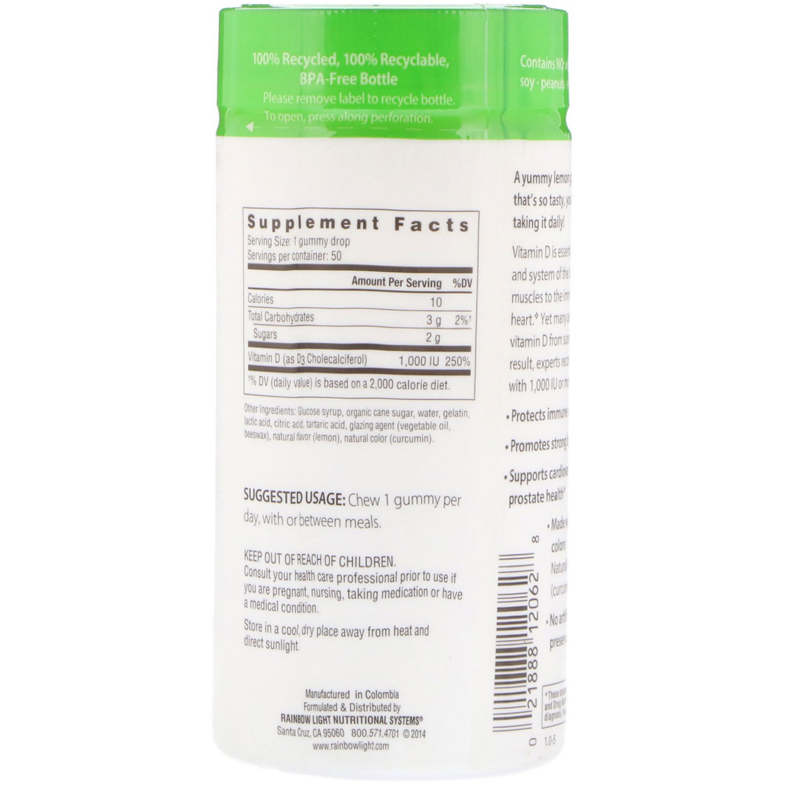 Comprar Rainbow Light, Jujubas redondas de vitamina D3, Limão saboroso, 1000 UI, 50 jujubas - Imagem 2