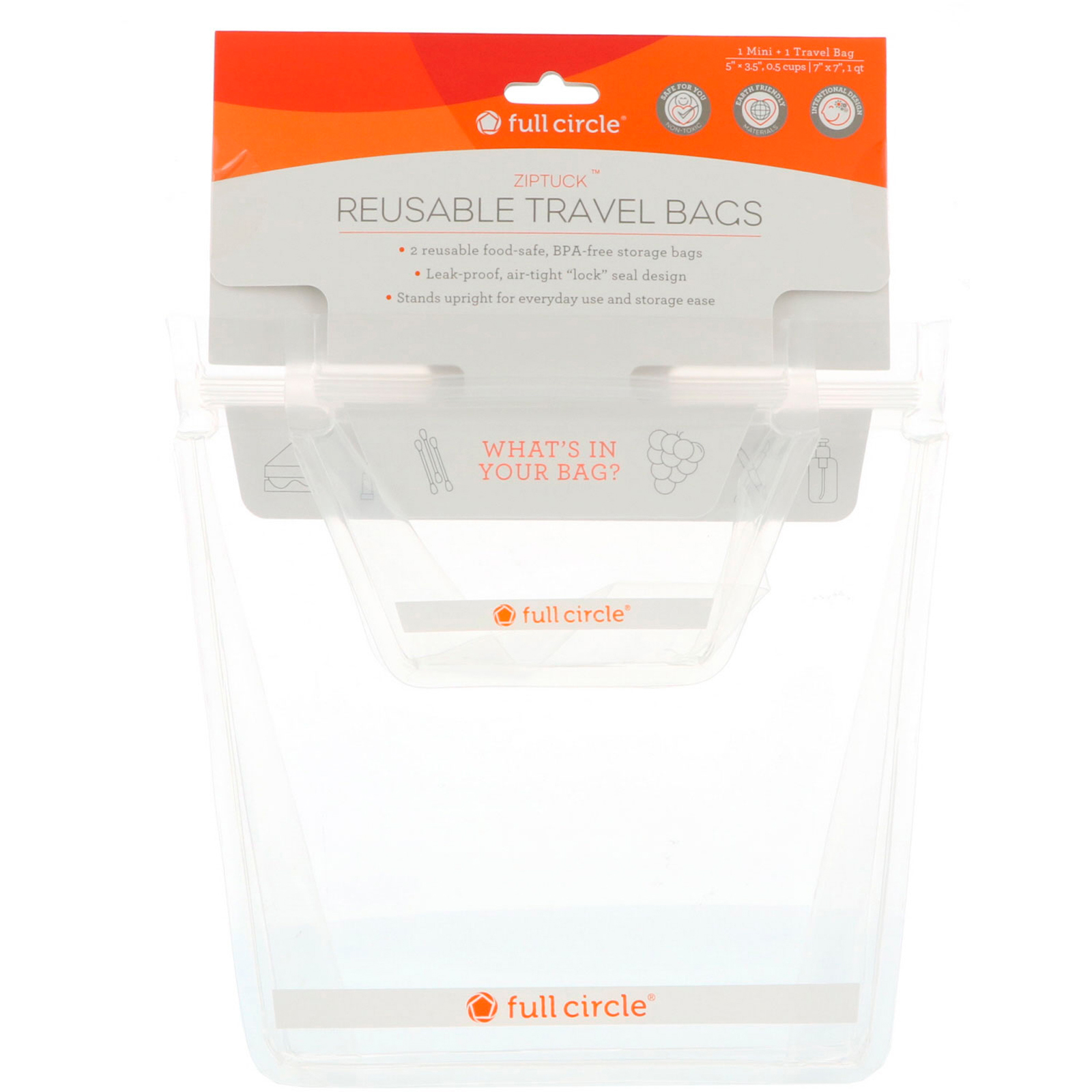 Comprar Full Circle, ZipTuck, Saquinhos para Viagem Reutilizáveis, Transparente, 1 Mini + 1 Para Viagem - Imagem 2