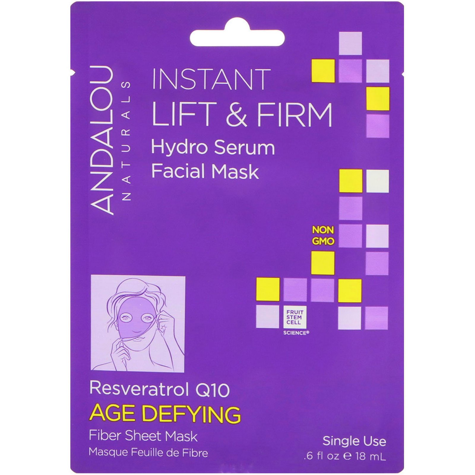 Comprar Andalou Naturals, Máscara Facial com Sérum Hidratante Instant Lift & Firm, Combate ao Envelhecimento, 1 Máscara de Fibras de Uso Único, 18 ml (0,6 fl oz)