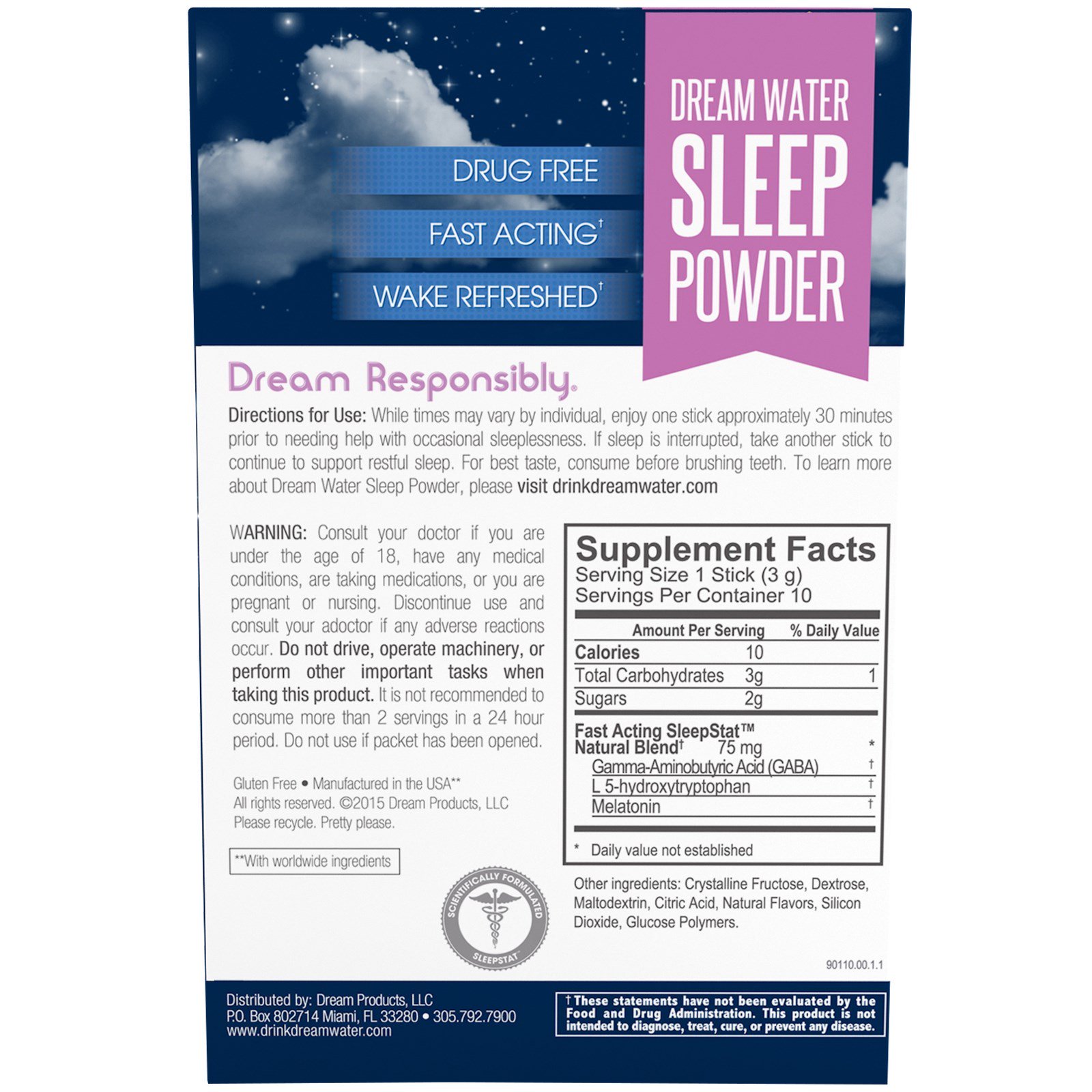 Comprar Dream Water, Sleep Powder, Snoozeberry, 10 Pacotes, 3 g Cada - Imagem 2