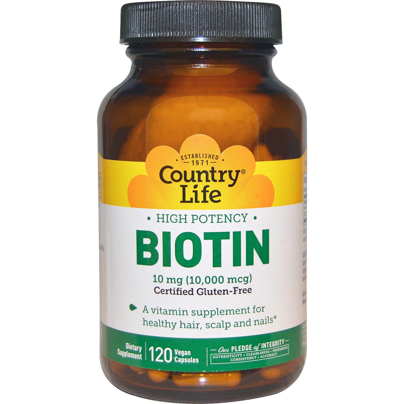 Comprar Country Life, Biotina, Alta Potência, 10 mg, 120 Cápsulas Vegetais