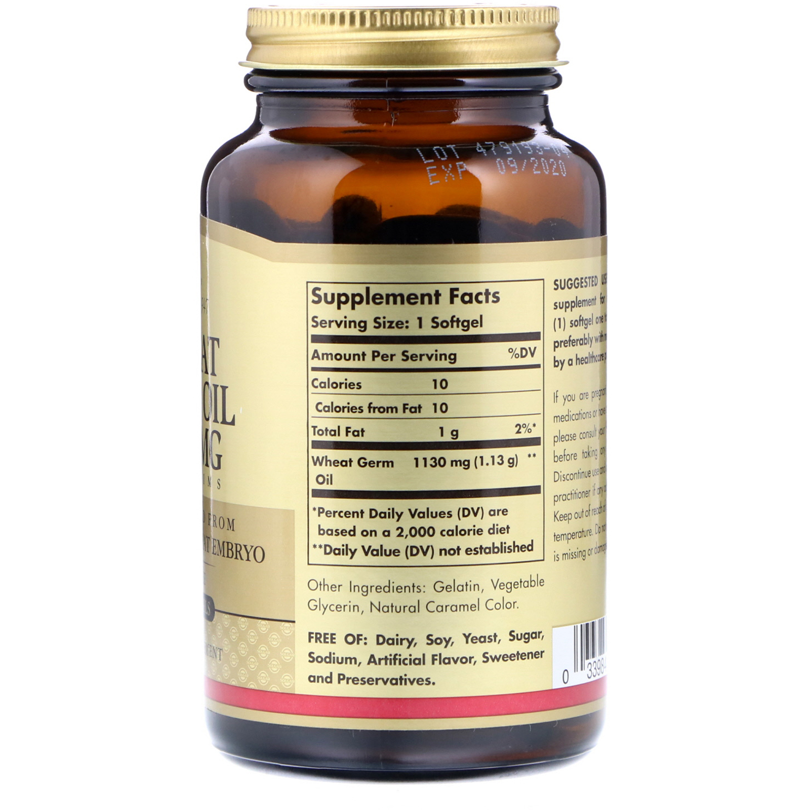 Comprar Solgar, Óleo de germe de trigo, 1130 mg, 100 Softgels - Imagem 2