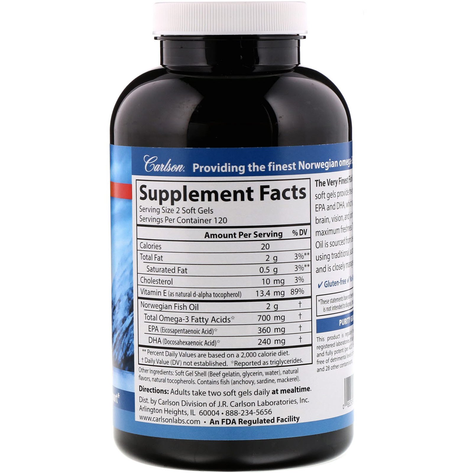 Comprar Carlson Labs, The Very Finest Fish Oil, Natural Lemon Flavor, 700 mg, 240 Cápsulas Softgel - Imagem 2