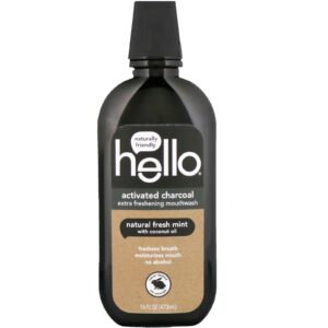 Comprar Hello, Carvão Vegetal Ativado, Enxaguante Bucal Extrarrefrescante, Menta Refrescante Natural, 16 fl oz (473 ml)