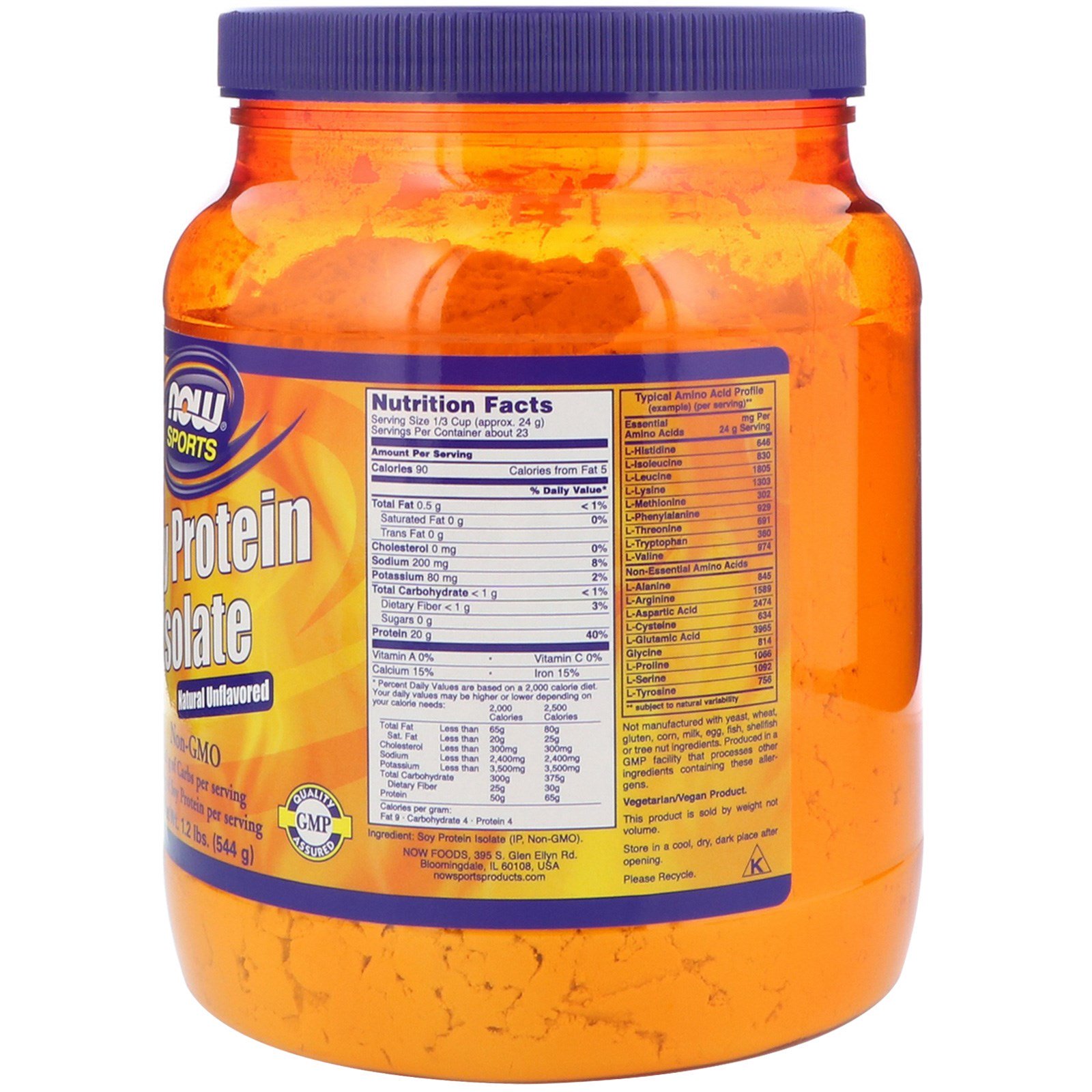 Comprar Now Foods, Esportes, Isolado de Proteína de Soja, Sem Sabor Natural, 544 g (1,2 lb) - Imagem 2