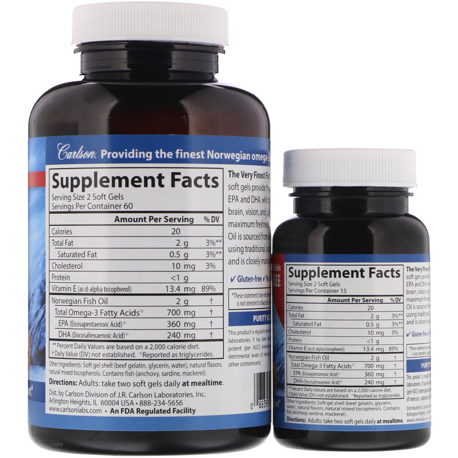 Comprar Carlson Labs, The Very Finest Fish Oil, Natural Orange Flavor, 700 mg, 120 Cápsulas Softgel + 30 Gratuitas - Imagem 2