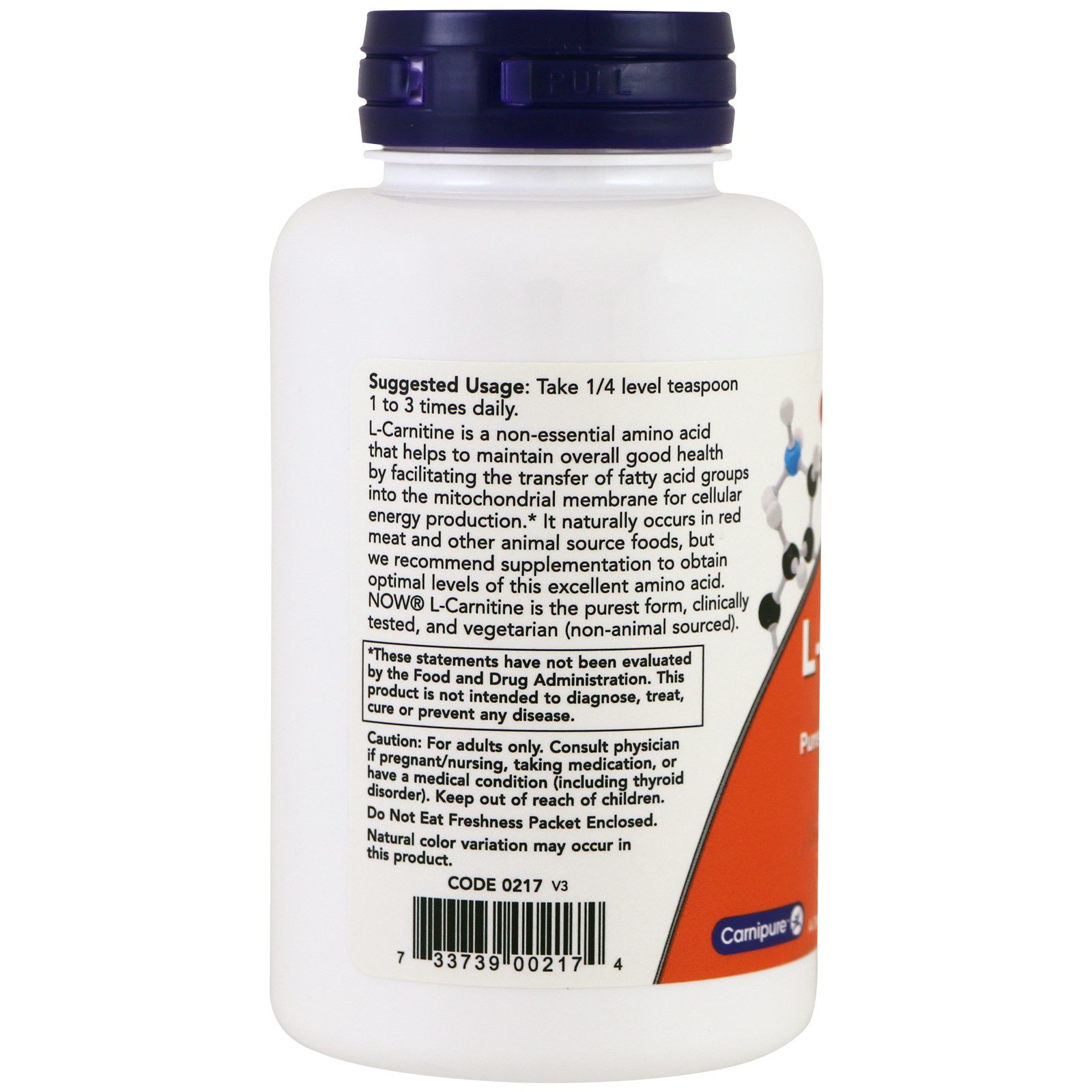 Comprar Now Foods, L-Carnitina, Pó Puro, 85 g (3 oz) - Imagem 3
