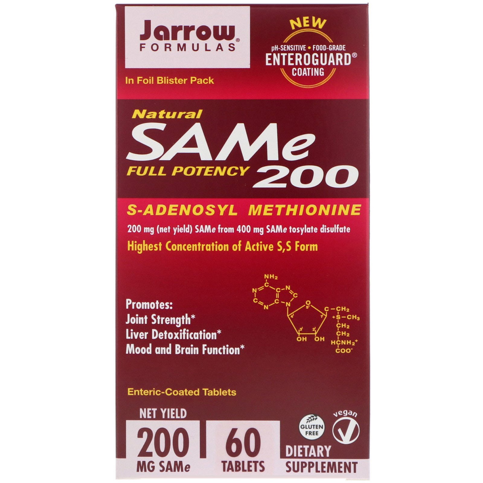 Comprar Jarrow Formulas, SAM-e (S-Adenosil-L-Metionina) Natural 200, 200 mg, 60 Comprimidos de Revestimento Entérico