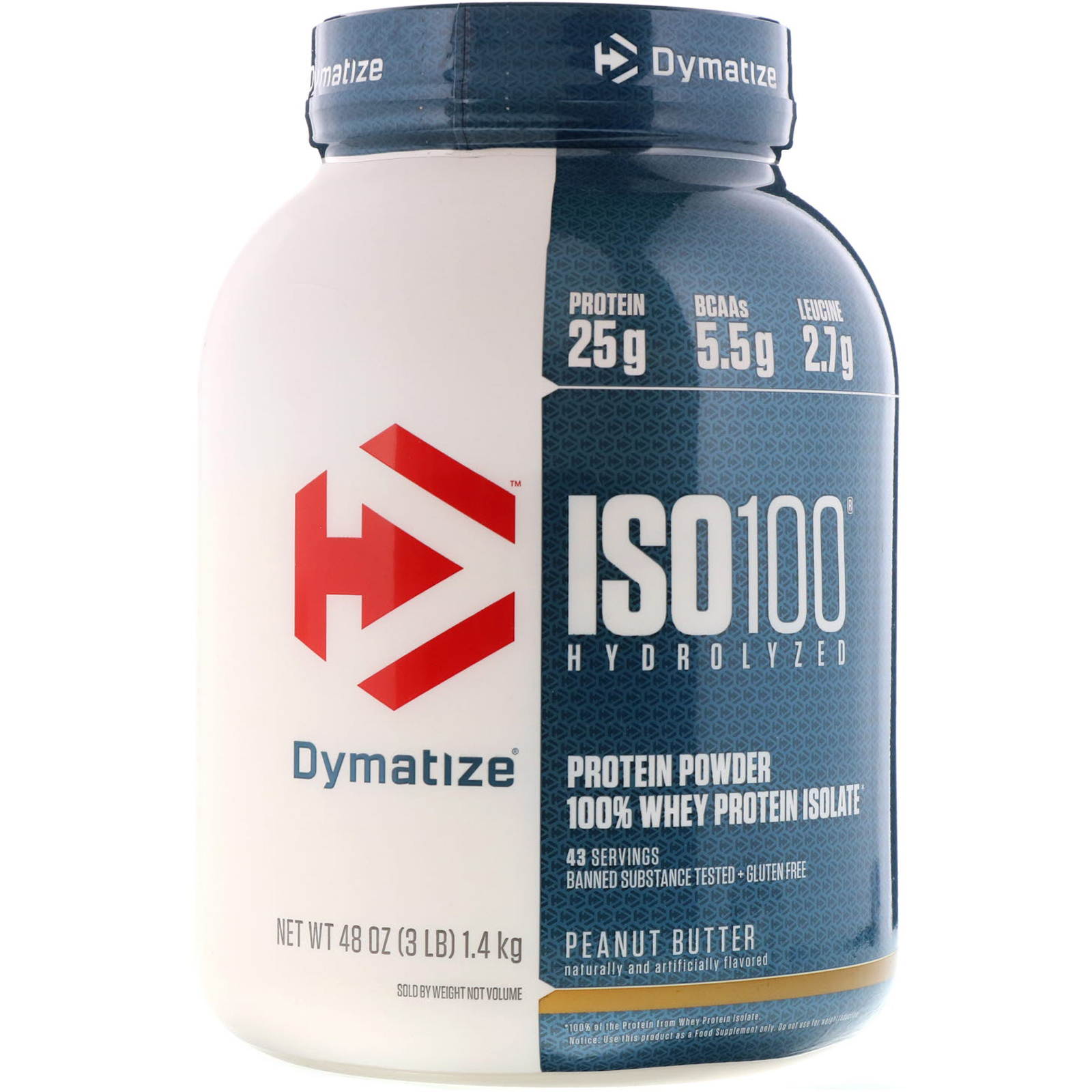Comprar Dymatize Nutrition, ISO 100 Hidrolisado, 100% isolado de proteína Whey, Manteiga de Amendoim, 48 oz (1,4 kg)