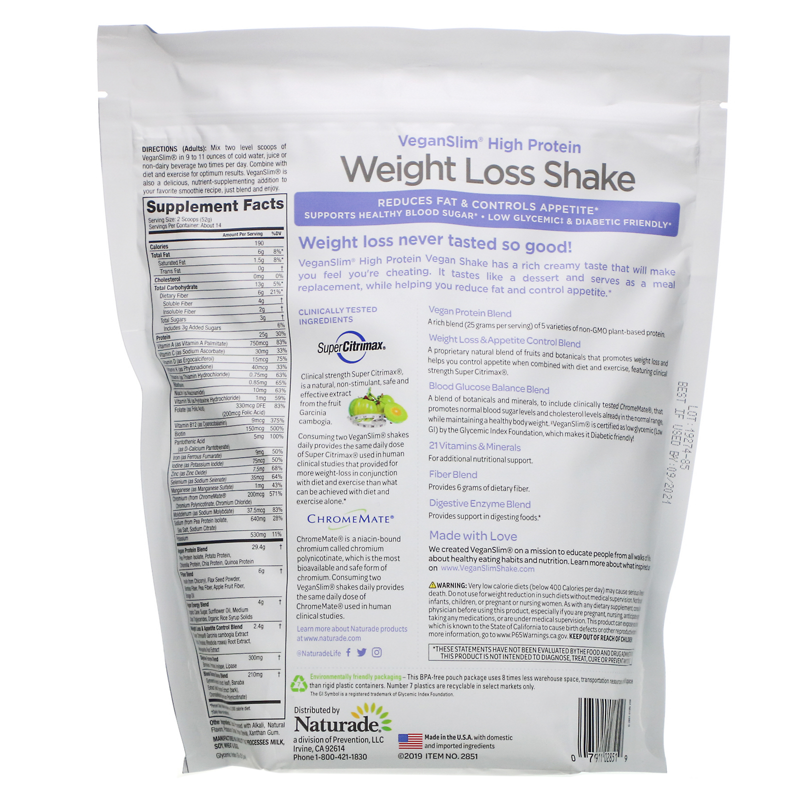Comprar VeganSmart, Vegan Slim, High Protein Weight Loss Shake, Chocolate Fudge, 1.6 lb (728 g) - Imagem 2