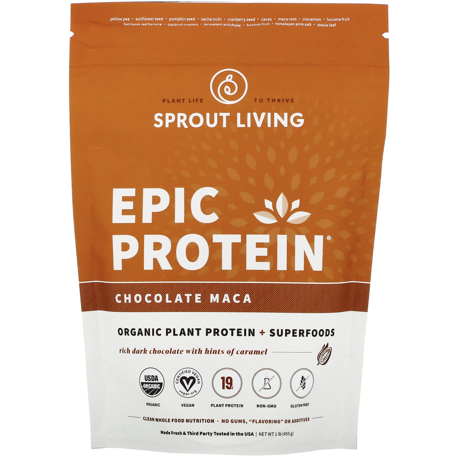 Comprar Sprout Living, Epic Protein, Organic Plant Protein + Superfoods, Chocolate Maca, 1 lb (455 g)