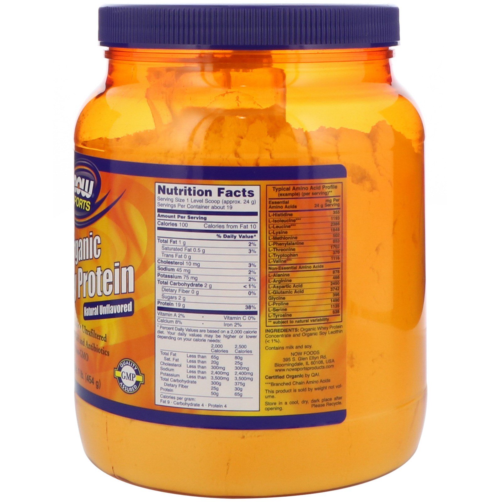 Comprar Now Foods, Esportes, Proteína Whey Orgânica, Naturalmente Sem Sabor, 1 lbs (454 g) - Imagem 2