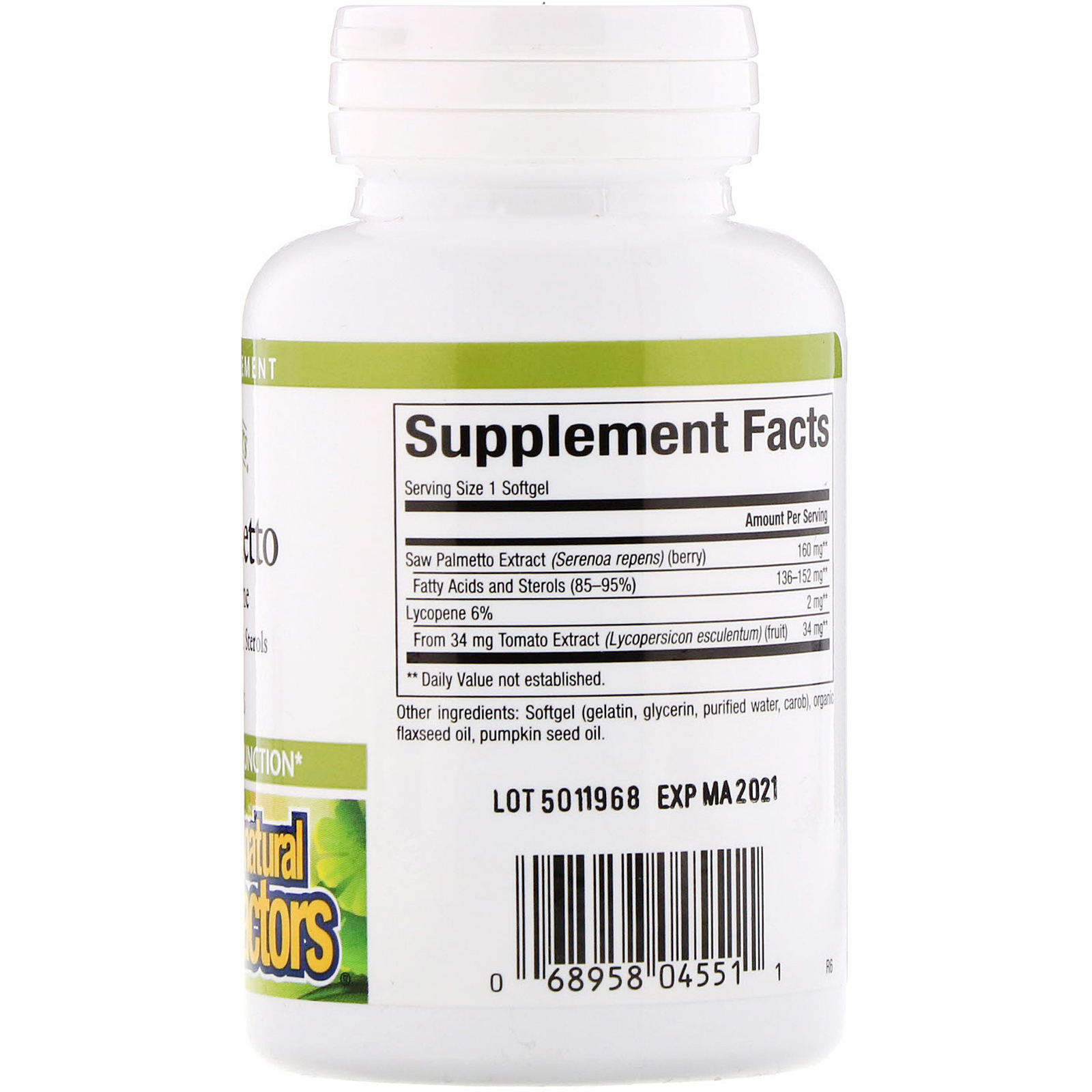 Comprar Natural Factors, HerbalFactors, Saw Palmetto with Lycopene, 60 Softgels - Imagem 2