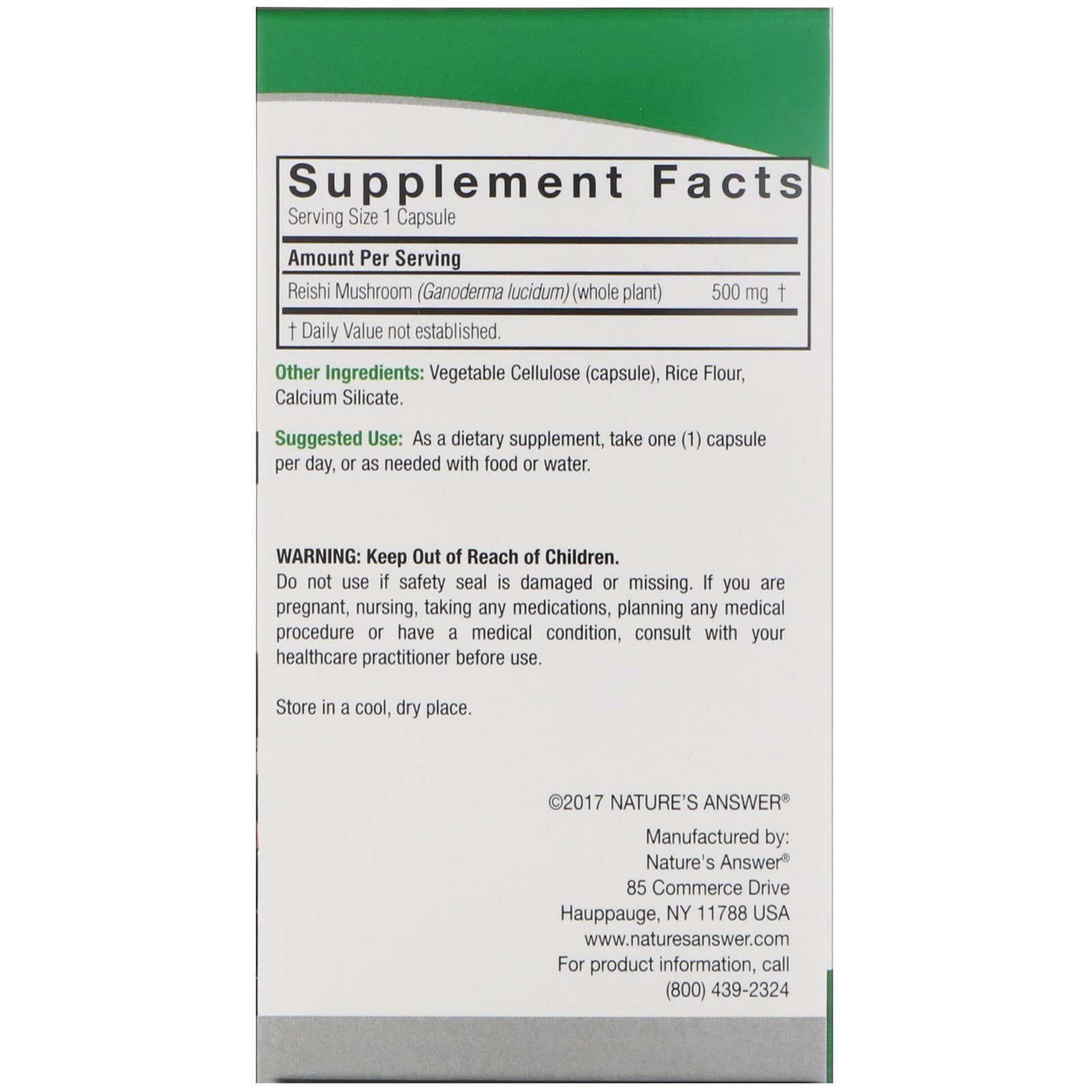 Comprar Nature's Answer, Reishi, 500 mg, 90 Cápsulas Vegetarianas - Imagem 2