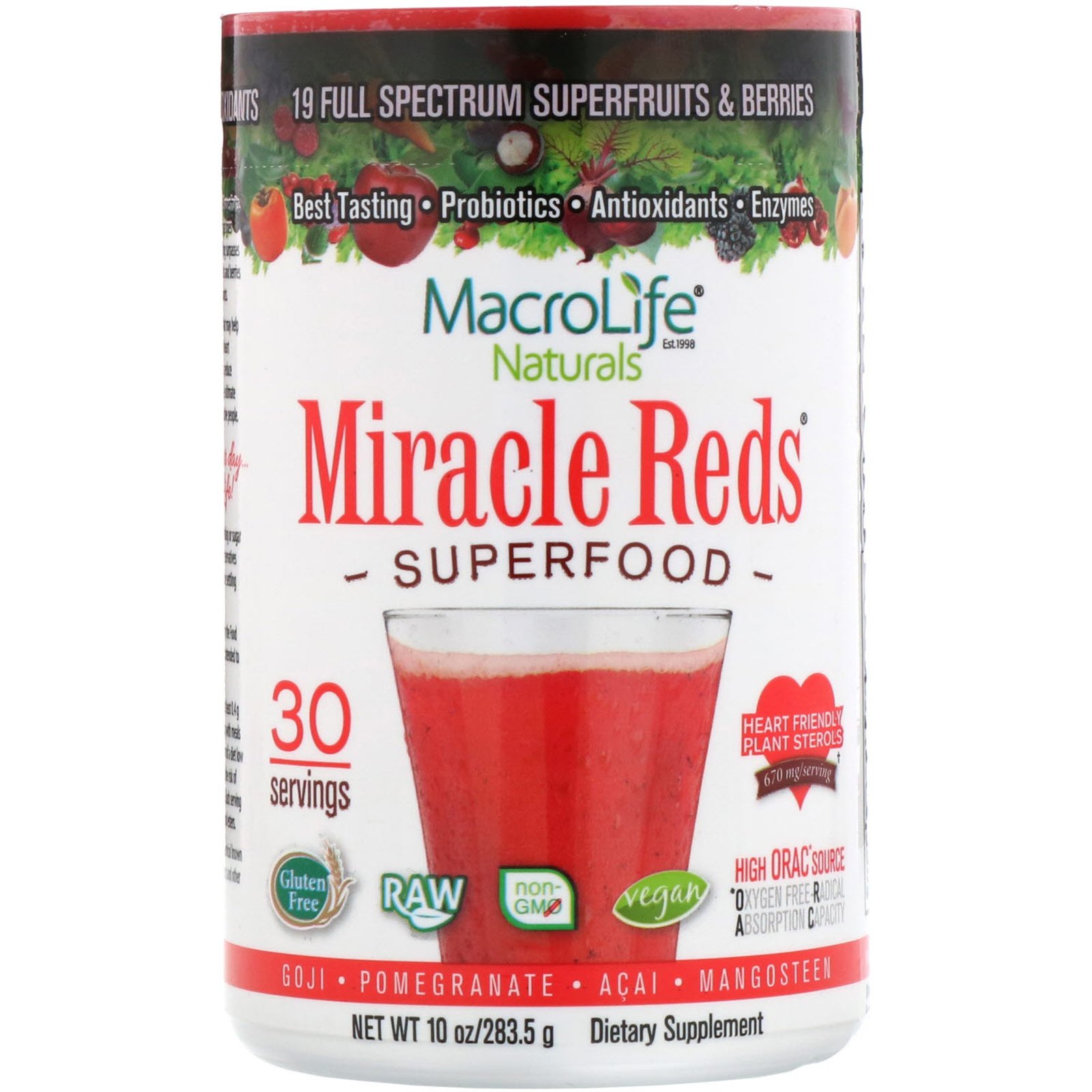 Comprar Macrolife Naturals, Miracle Reds, Superalimento, Goji-Romã-Açaí-Mangostão, 10 oz (283,5 g)